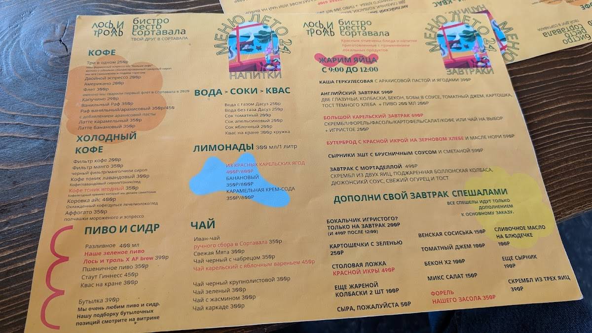 Лось и тролль меню