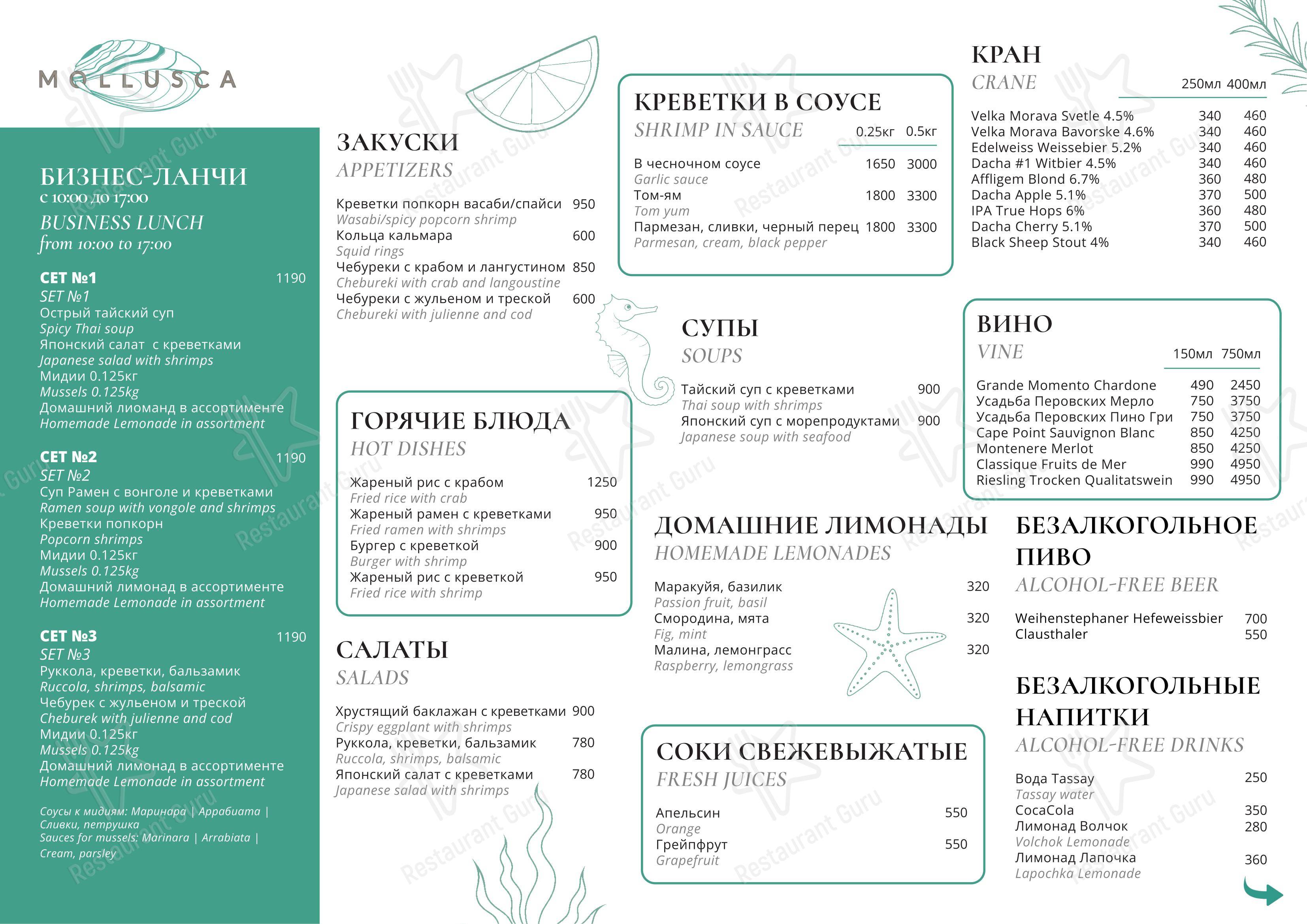 Коктейльная карта ресторана Mollusca