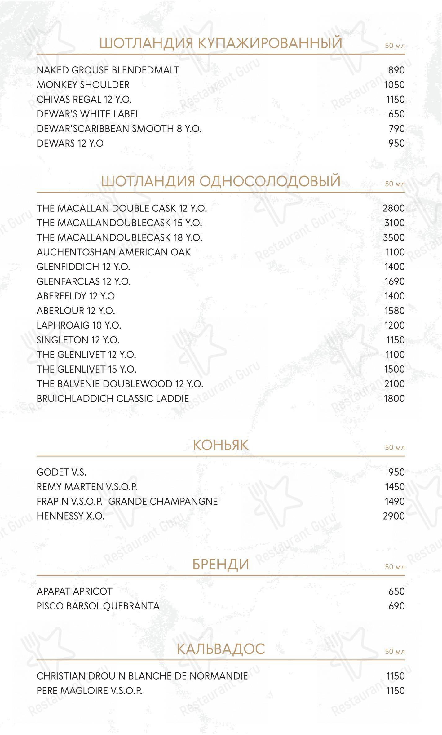 Меню ресторана Mollusca - Меню