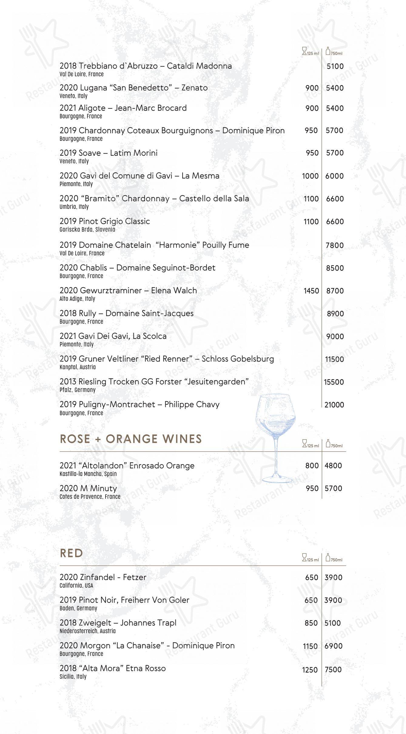 Меню напитков ресторана Mollusca