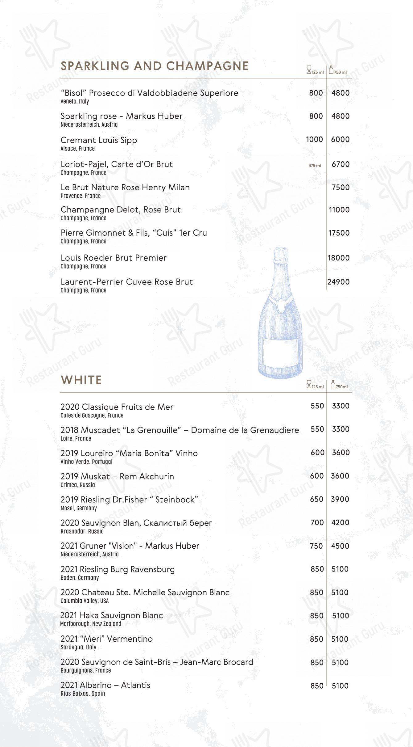 Меню напитков ресторана Mollusca