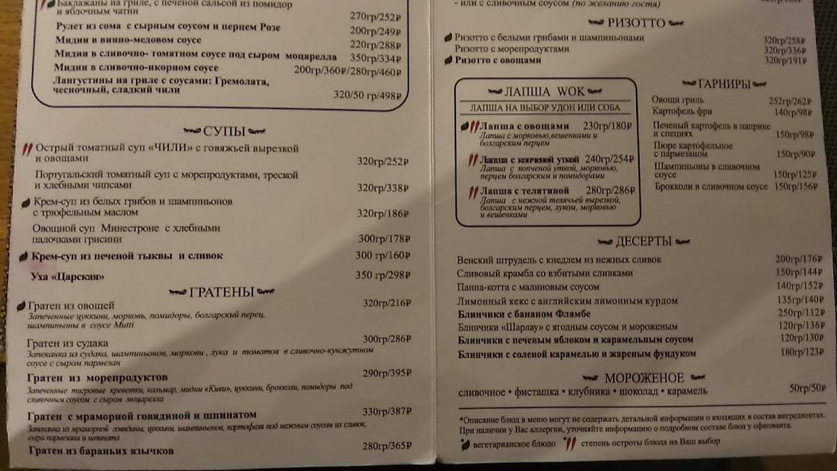 Шарлау меню