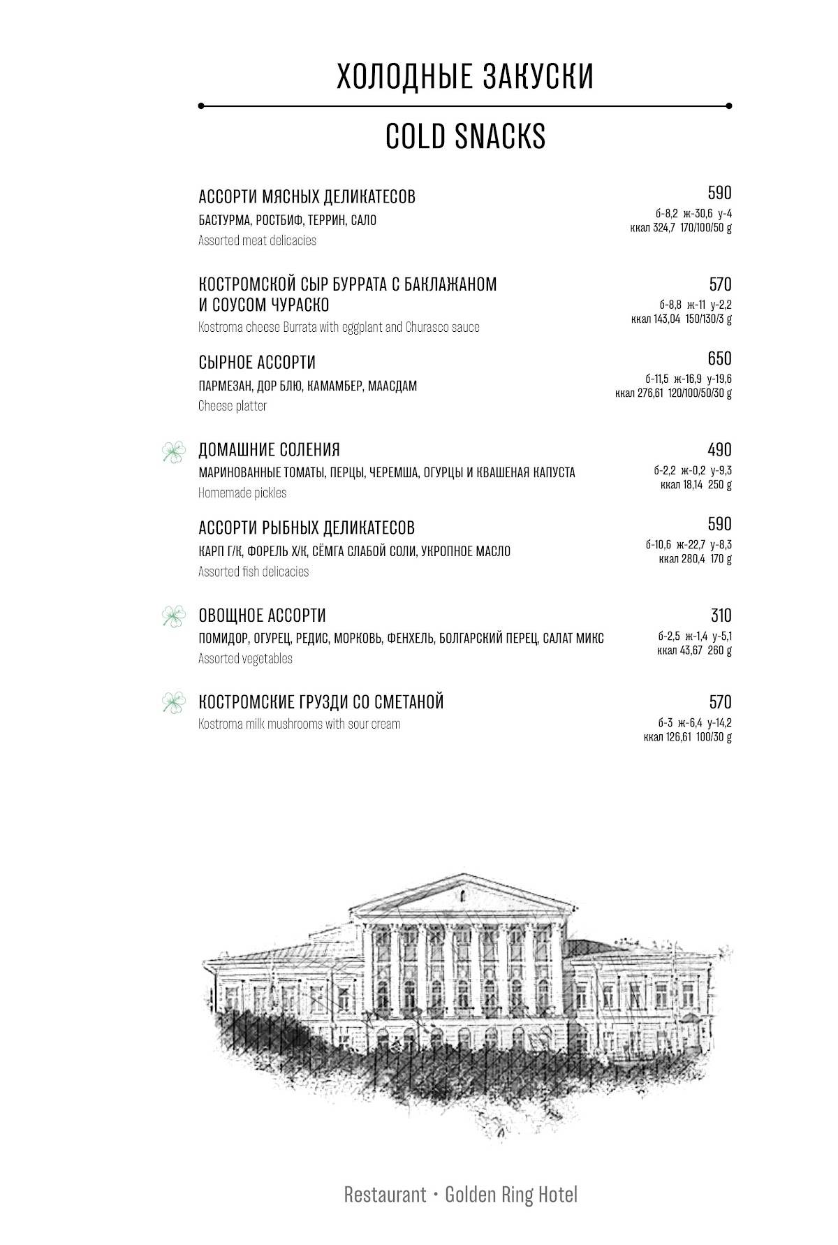Золотое Кольцо меню