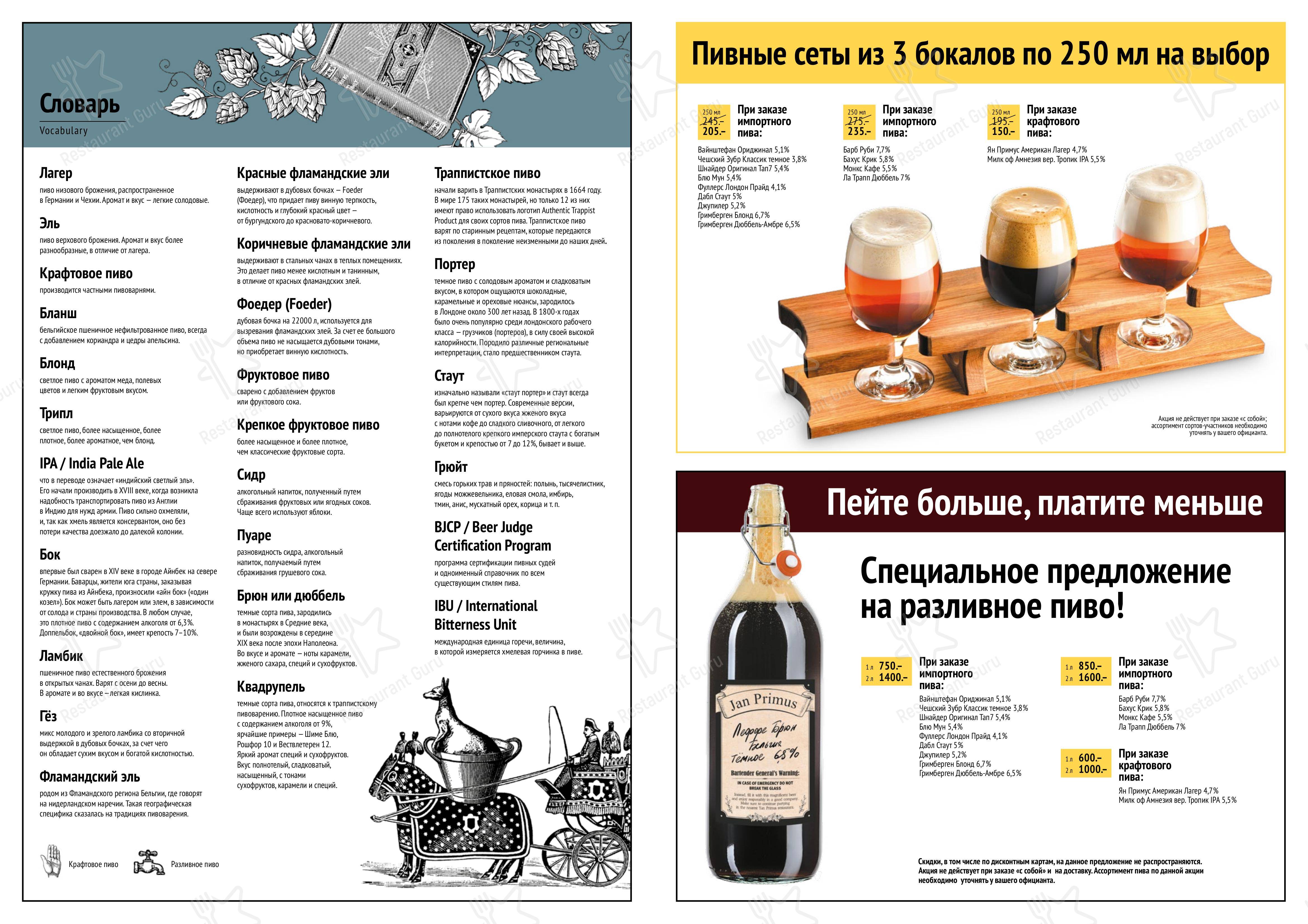 Меню Ян Примус - блюда и напитки