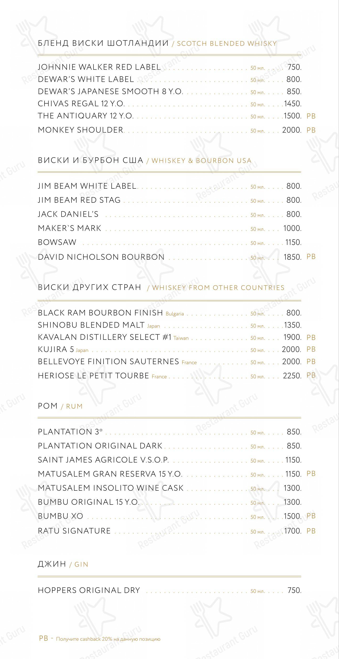 Меню напитков ресторана Этаж 41