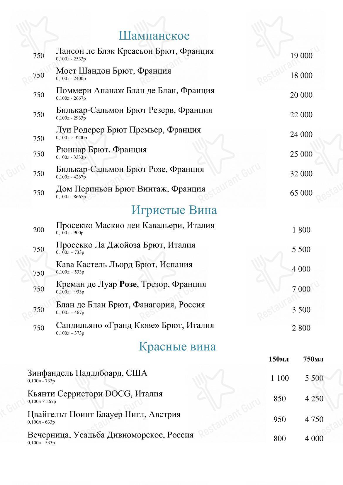 Коктейльная карта ресторана Романов