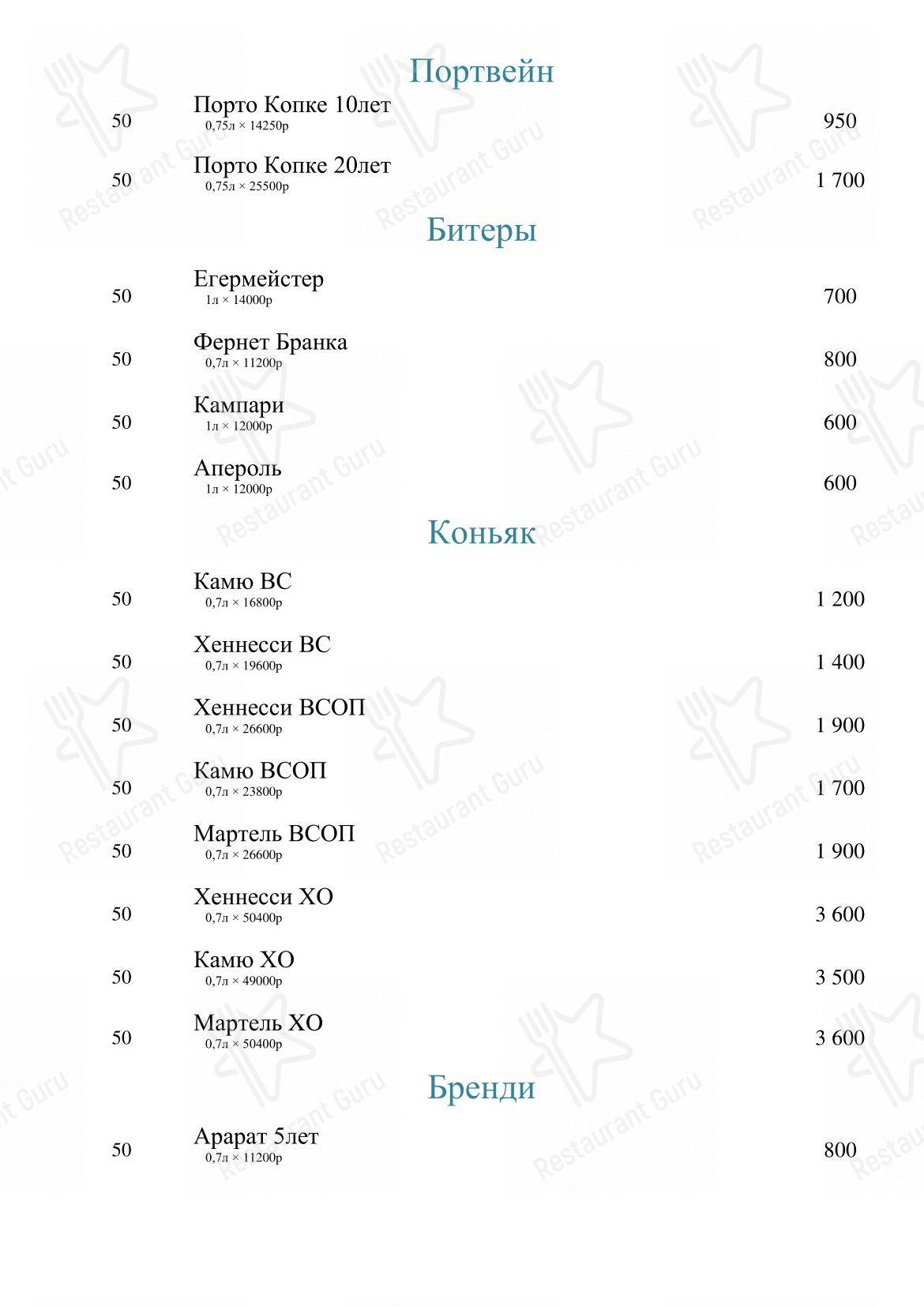 Коктейльная карта ресторана Романов в Москве