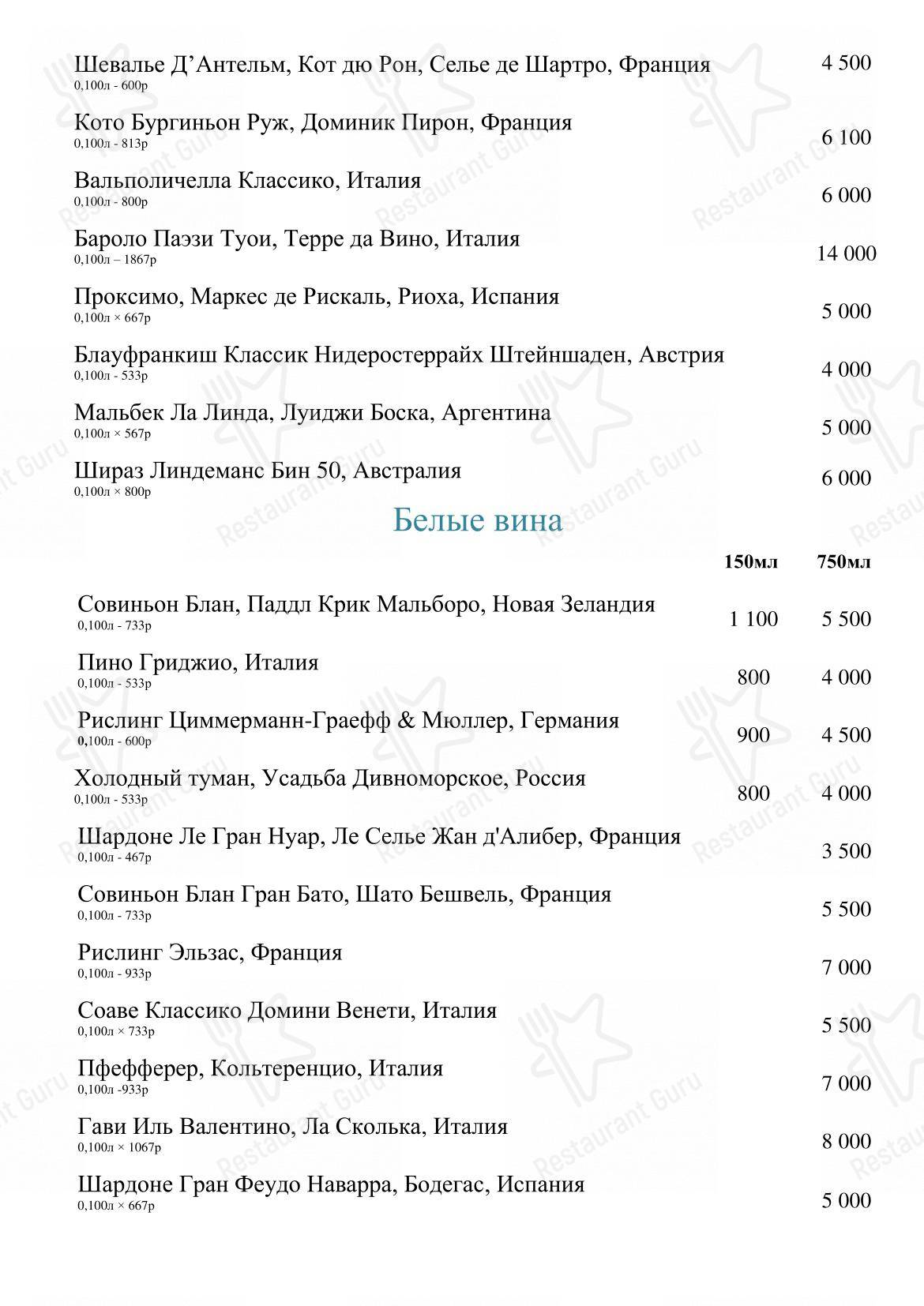 Коктейльная карта ресторана Романов