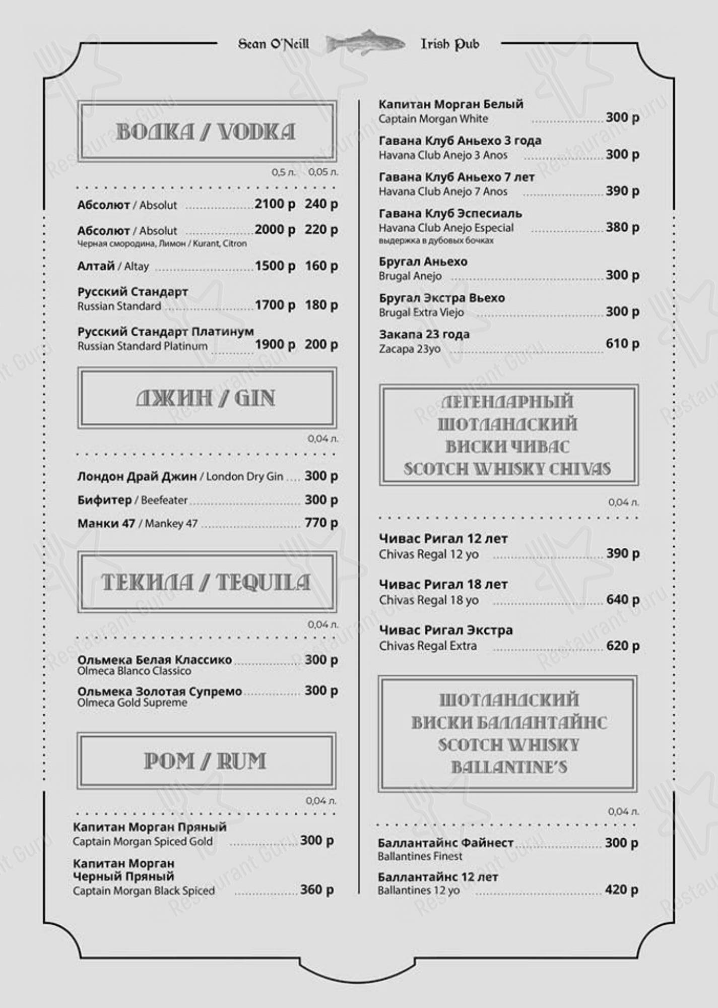 Взгляните на меню Шон О'Нилл