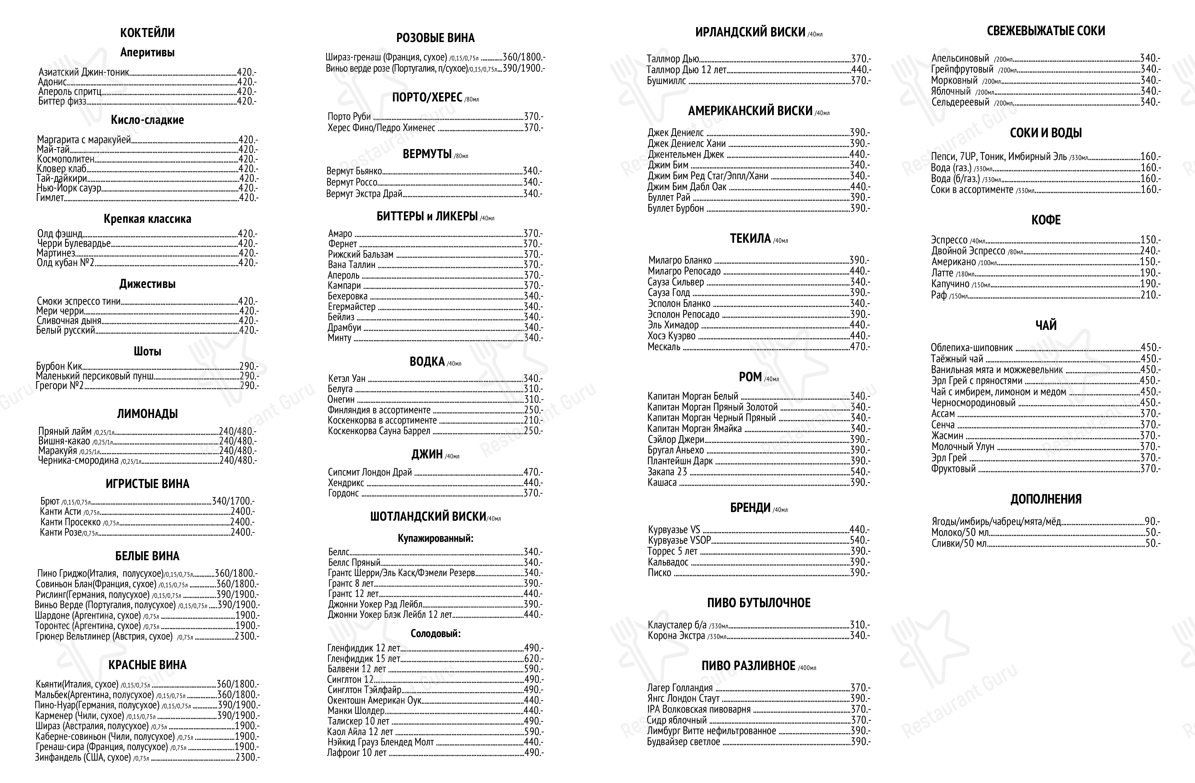 Меню ресторана Unlock