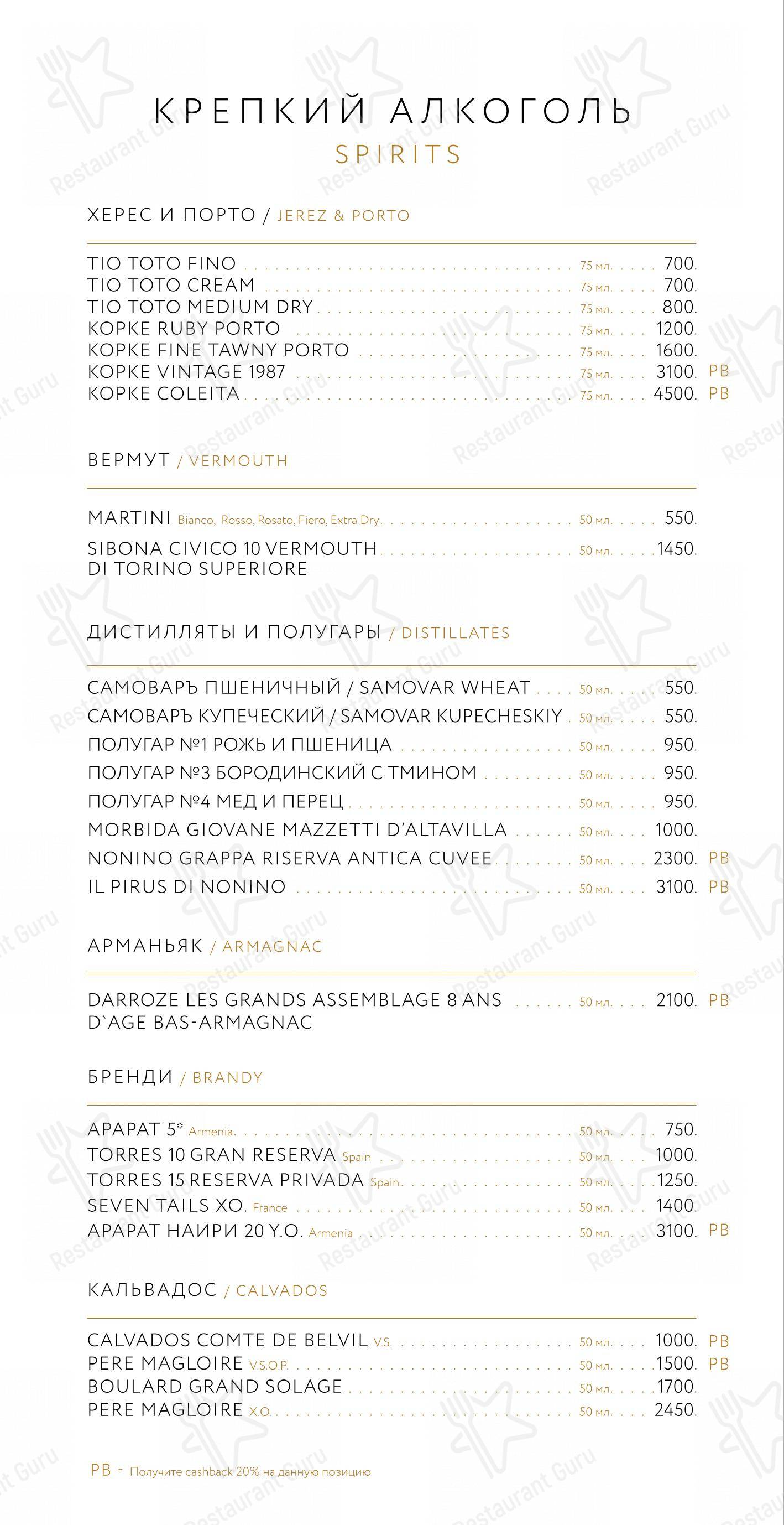 Меню напитков ресторана Этаж 41 в Санкт-Петербурге