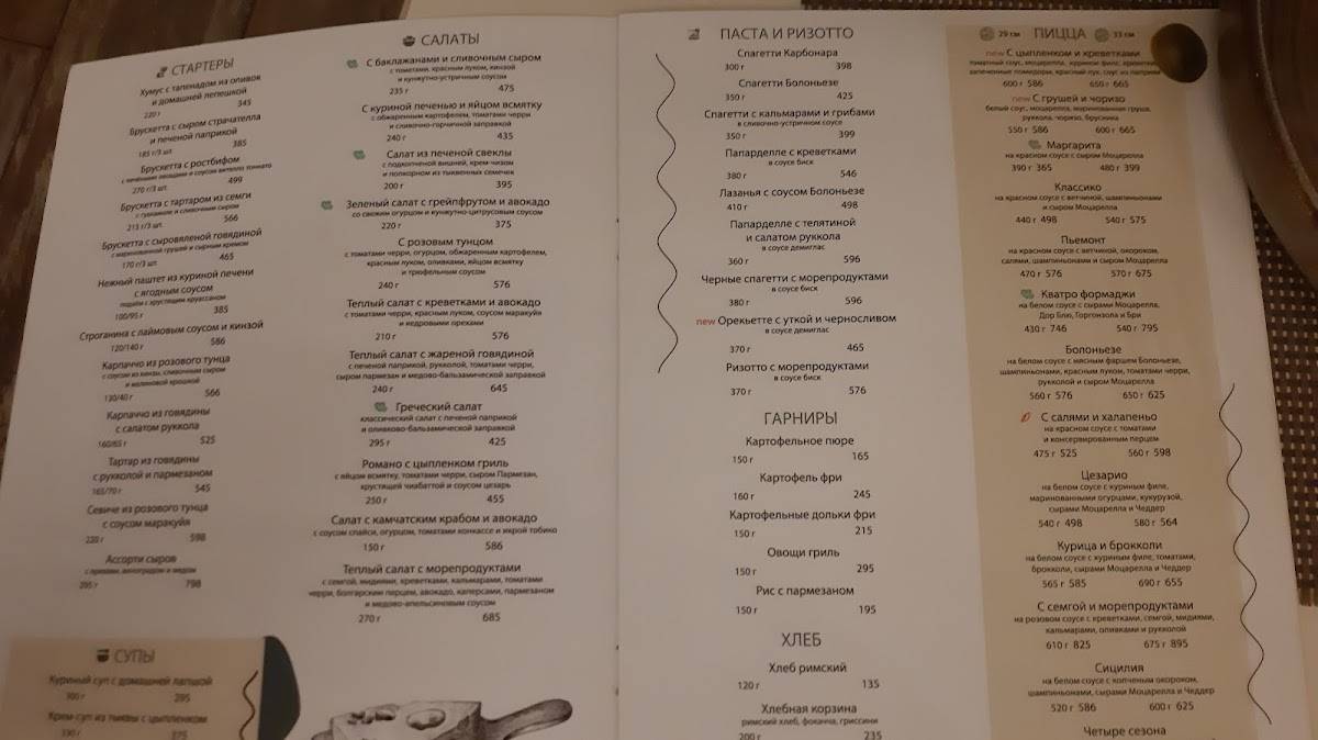 Пармезан меню