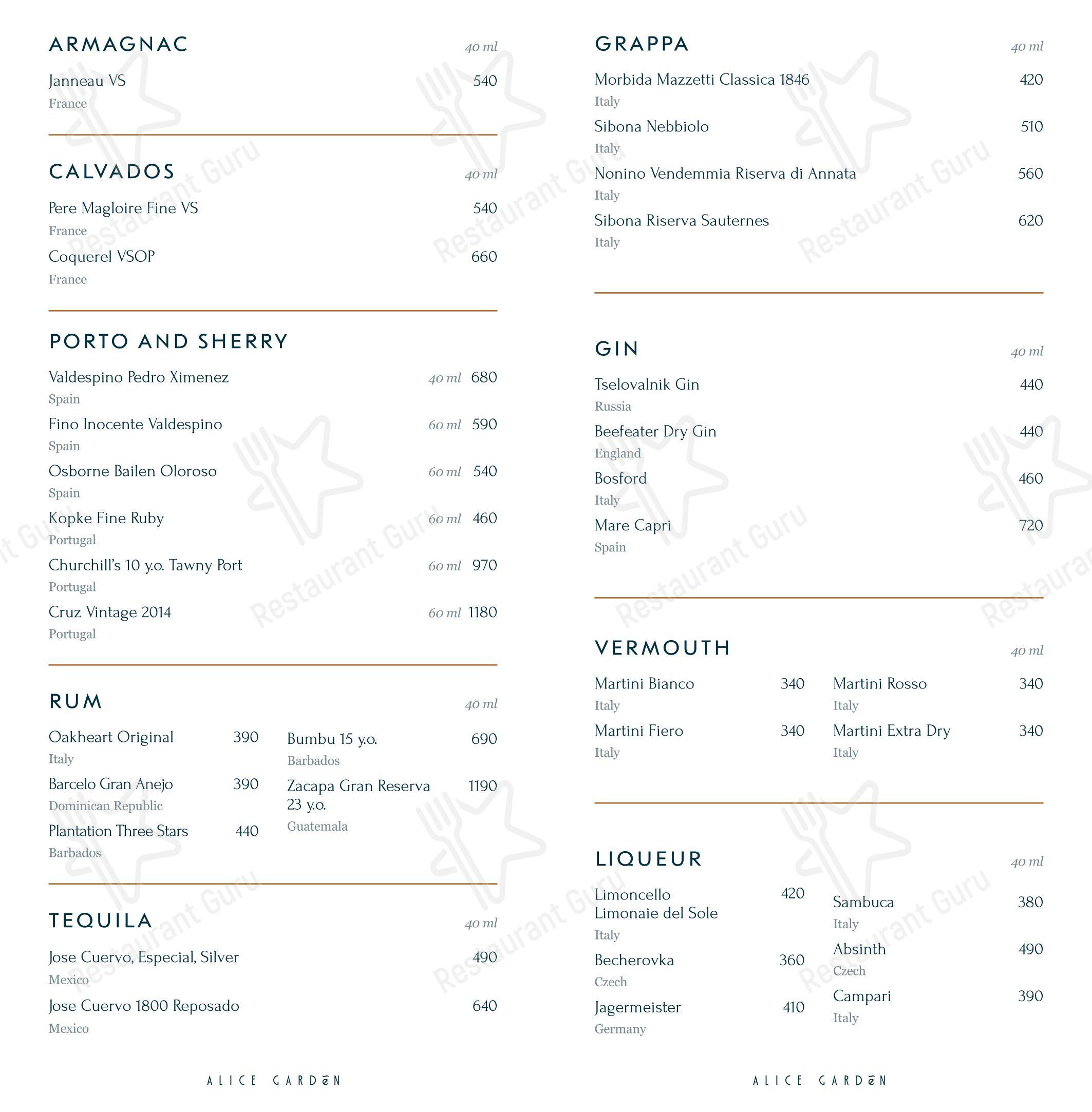 Меню ресторана Alice Garden - Wine Menu