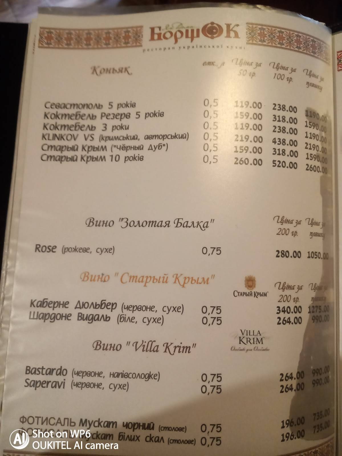 Борщок меню