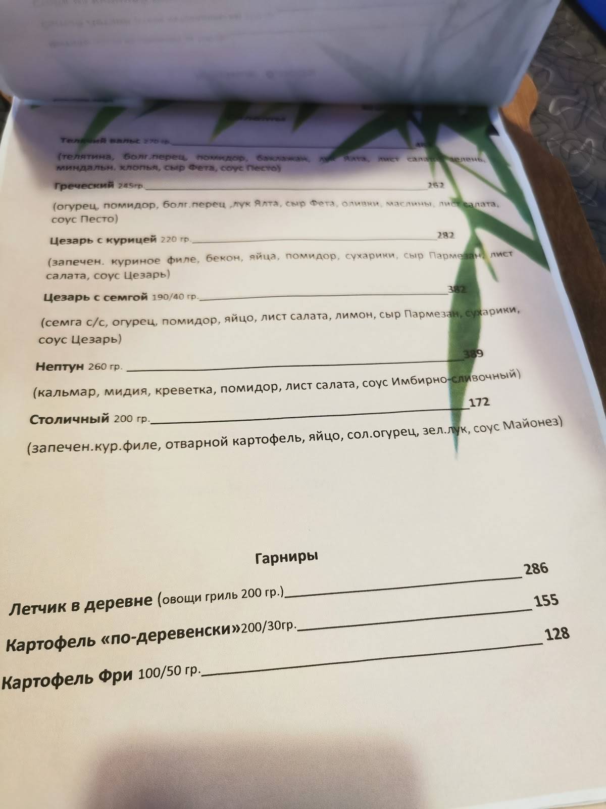 Летчики меню