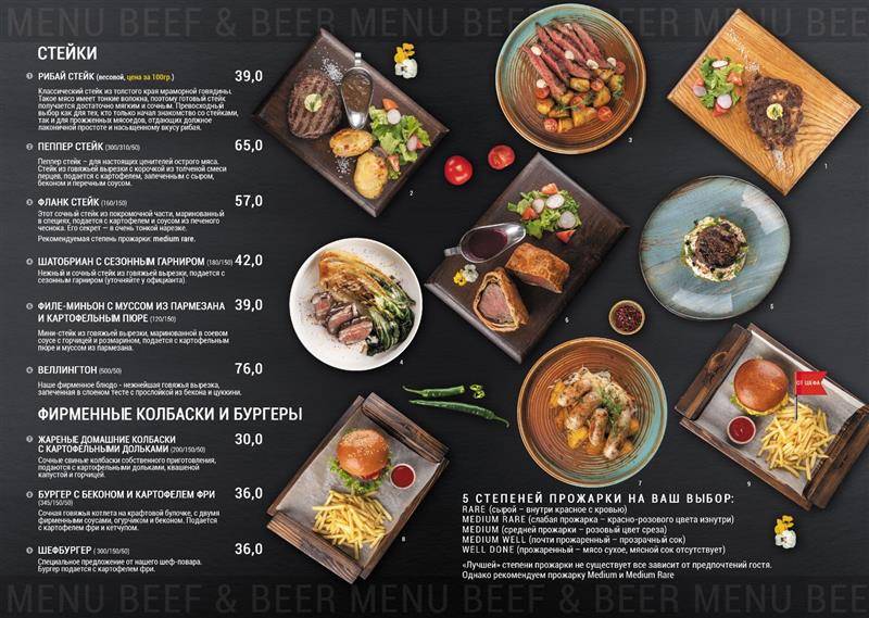 "Beef&Beer" меню