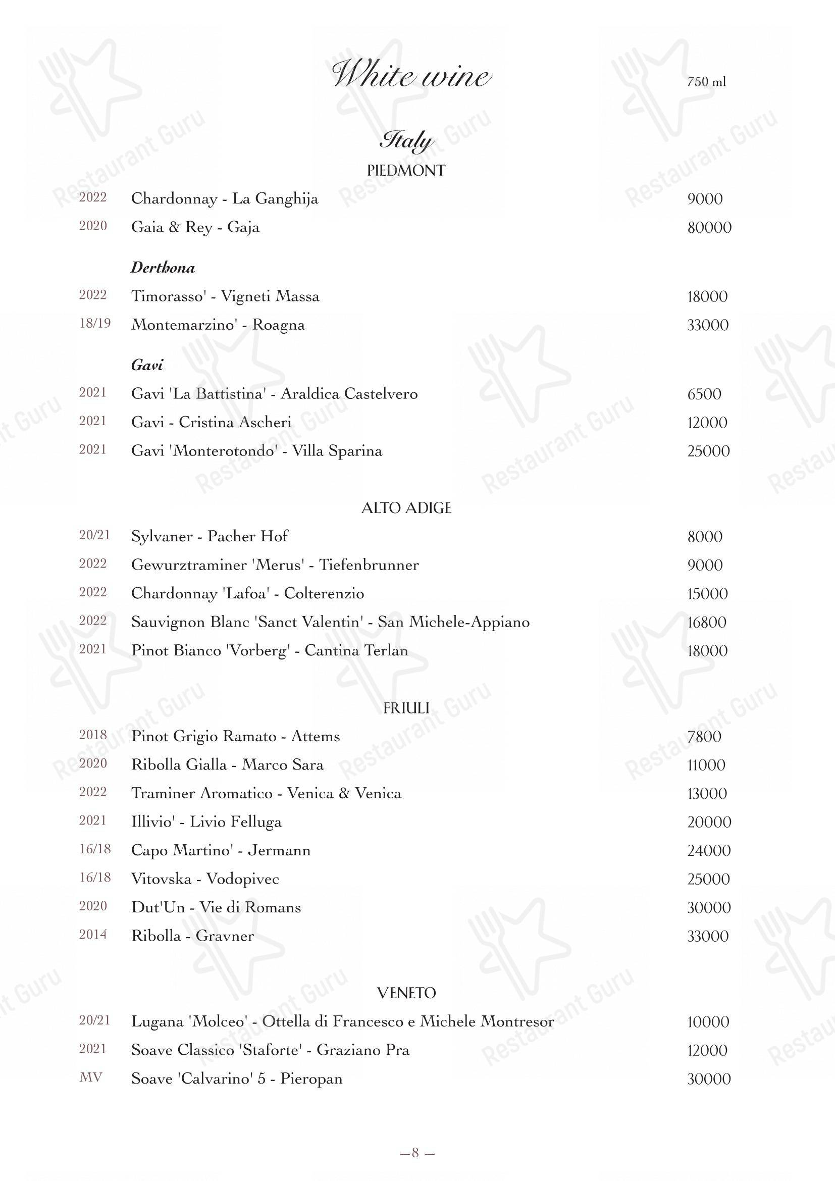 Меню ресторана Oltremare - Ночное меню