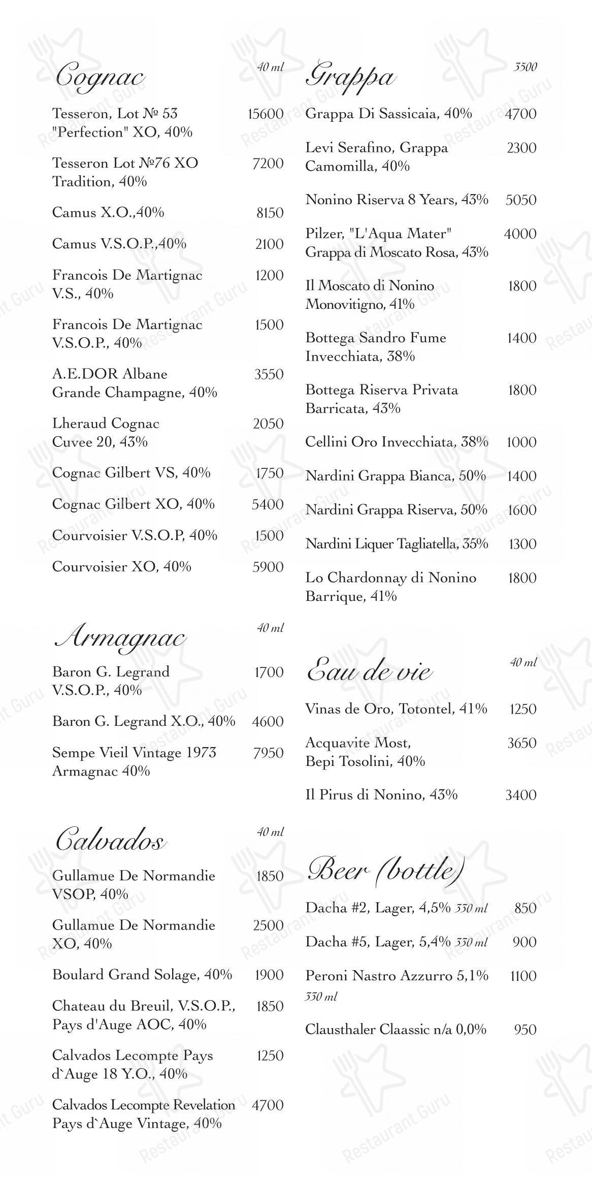 Коктейльная карта ресторана Oltremare