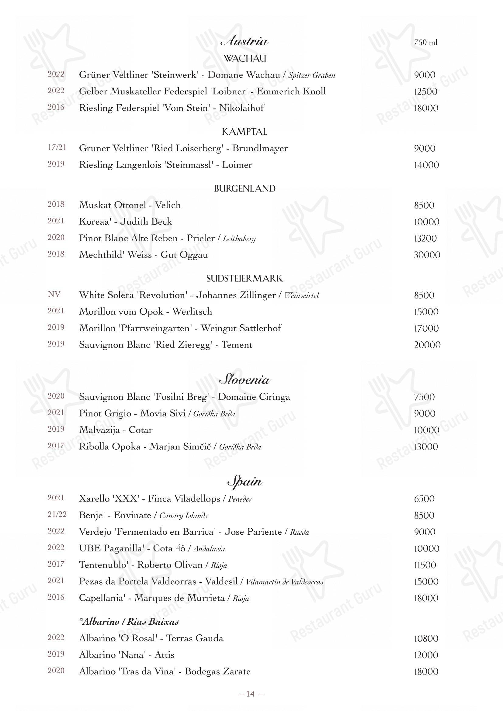 Ночное меню ресторана Oltremare в Москве