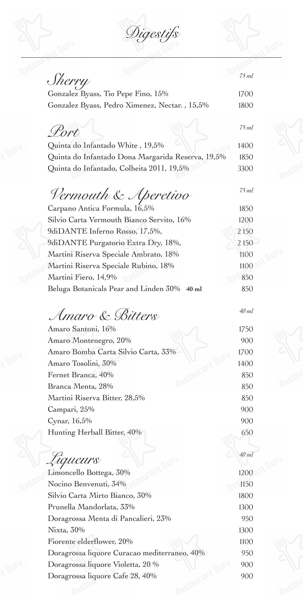Меню ресторана Oltremare - Коктейльная карта