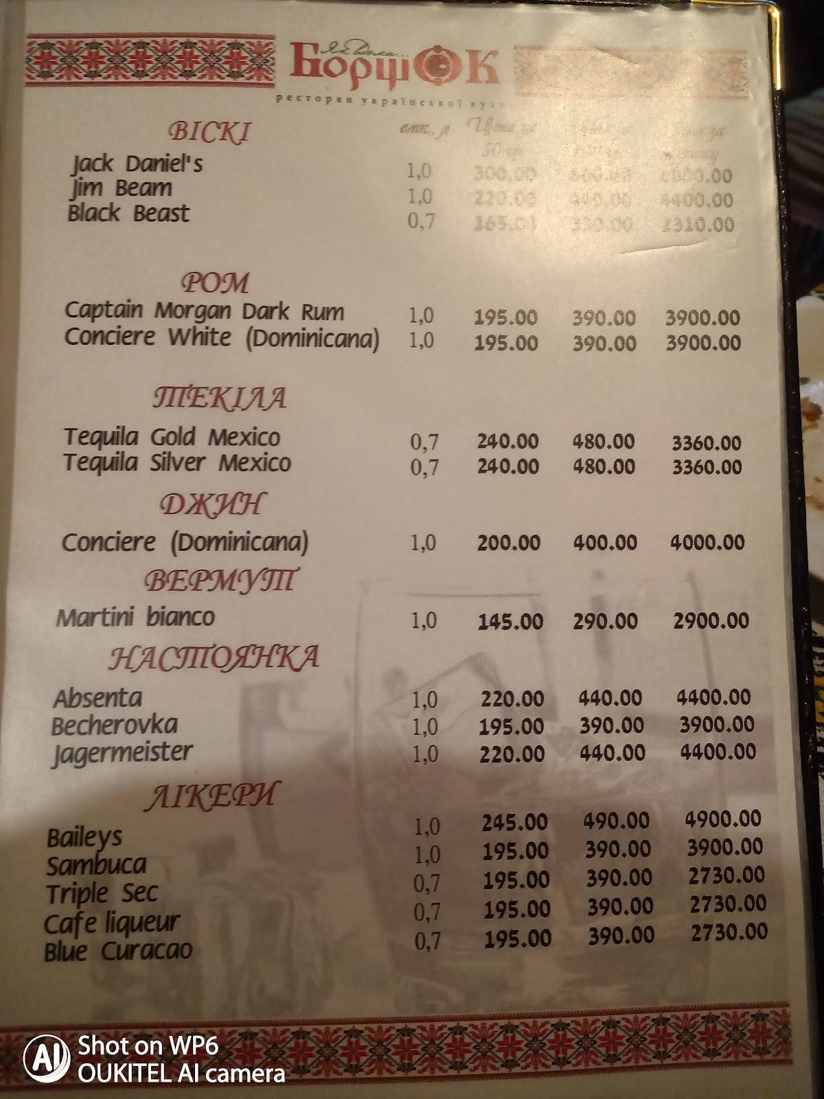 Борщок меню