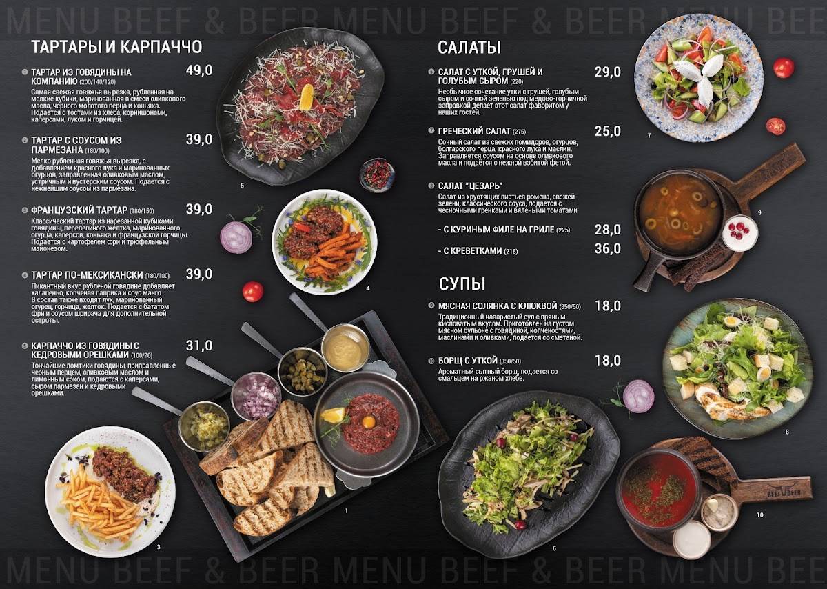 "Beef&Beer" меню