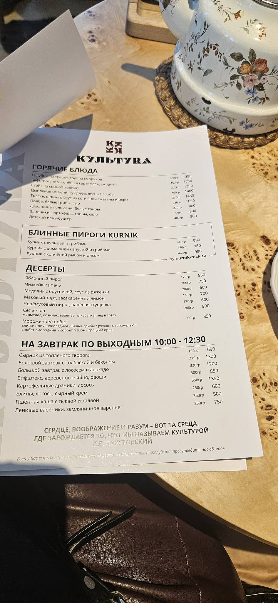 КультуRa меню