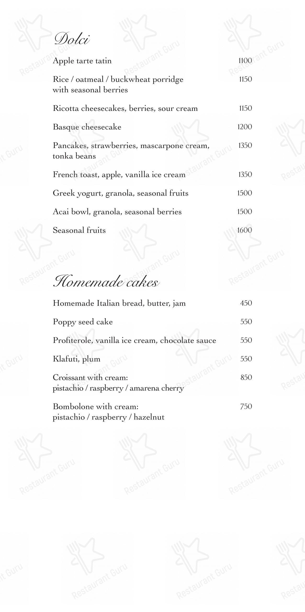 Меню ресторана Oltremare - Меню