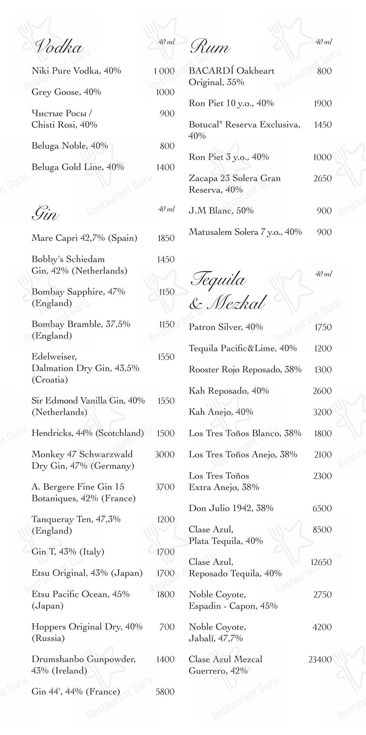 Меню ресторана Oltremare - Коктейльная карта