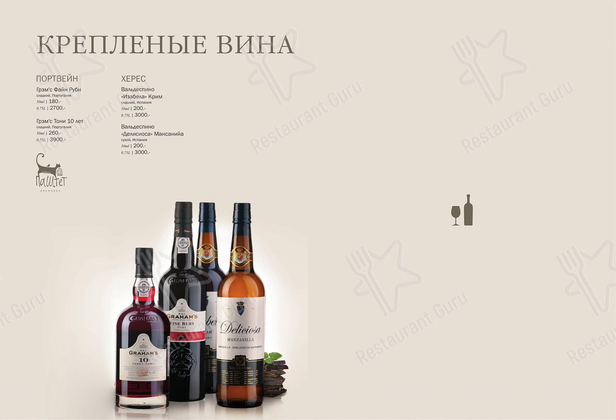 Коктейльная карта ресторана Паштет