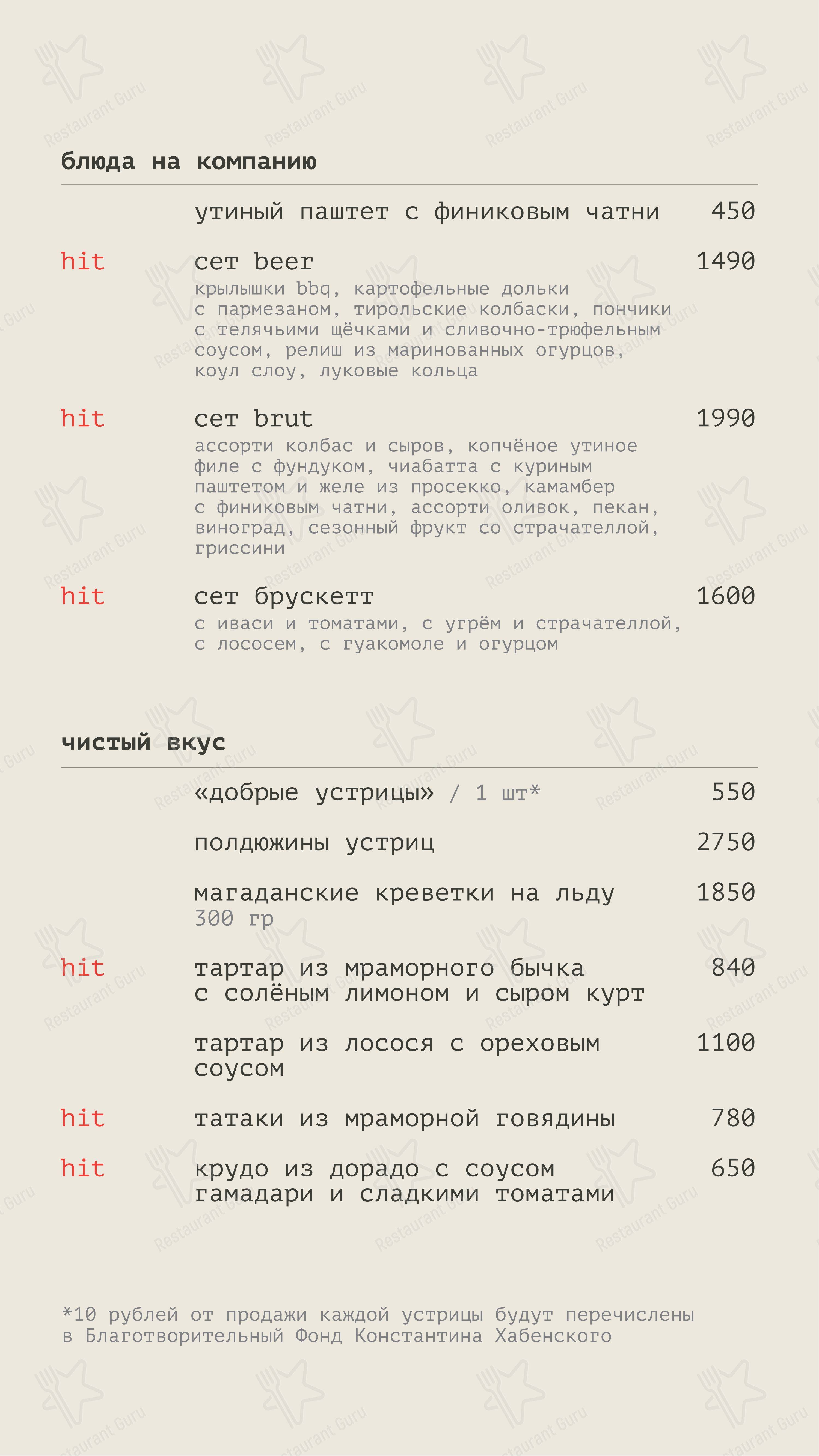 Коктейльная карта ресторана Beer & Brut