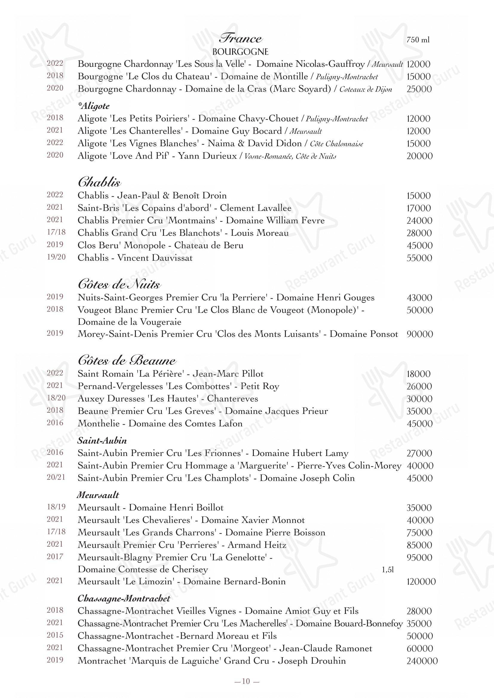 Ночное меню ресторана Oltremare