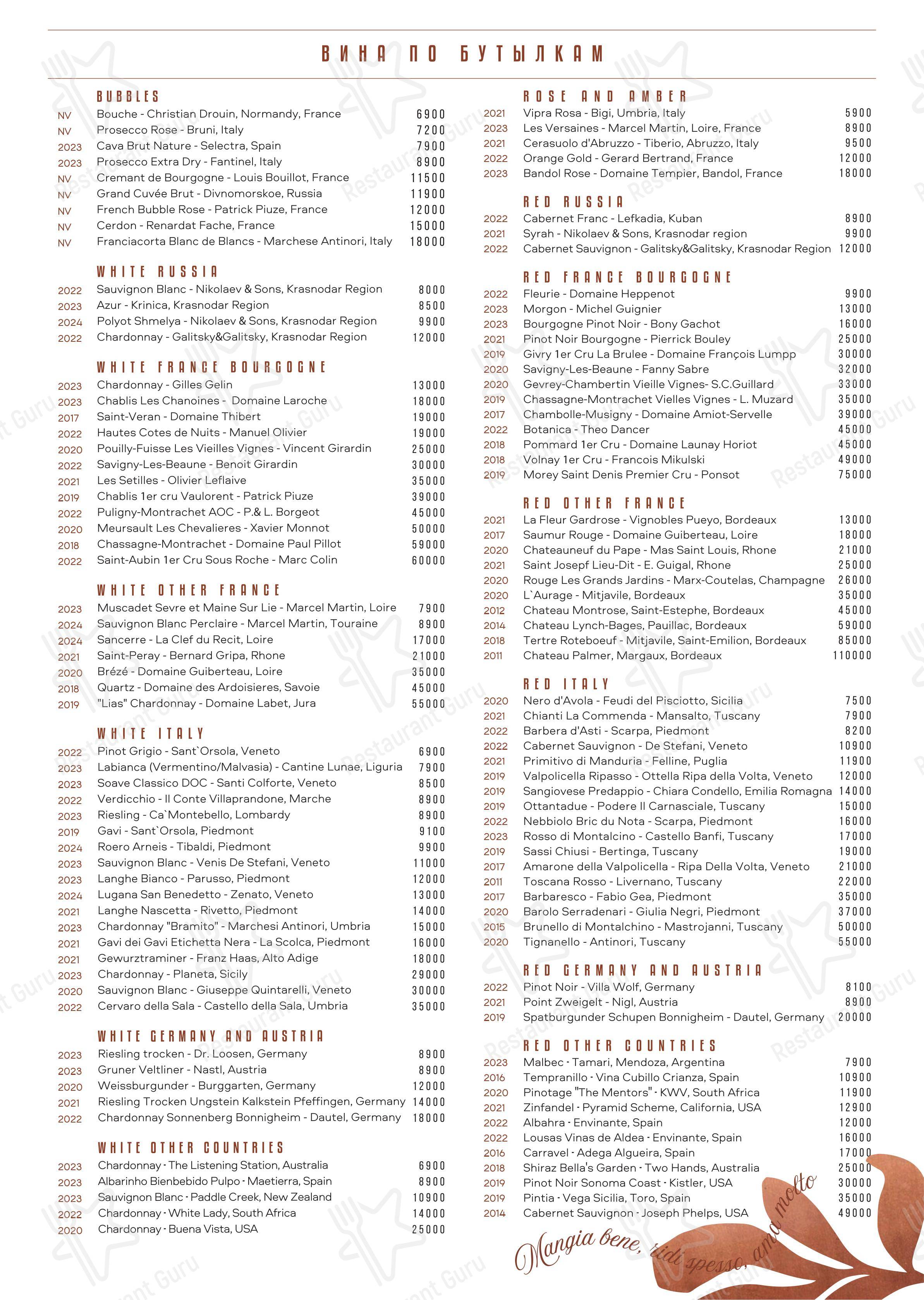 Меню ресторана Loona в Москве