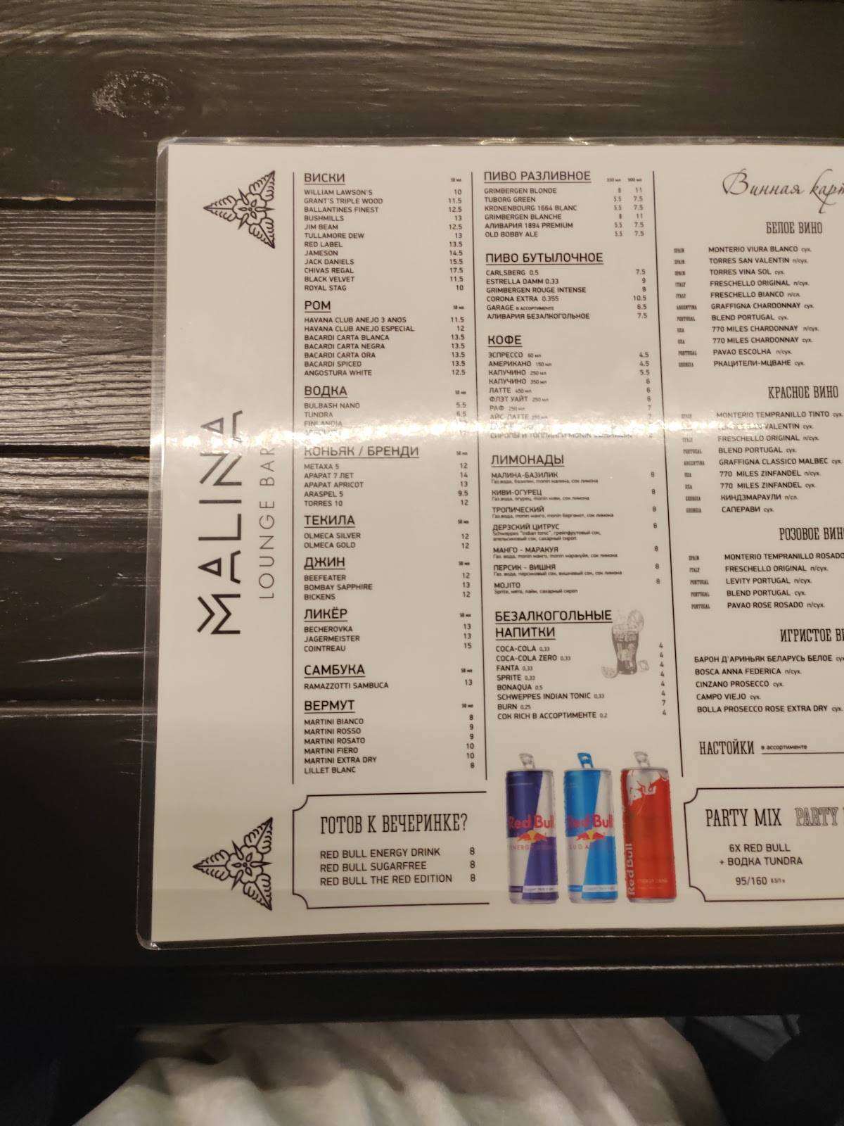 Malina Lounge меню