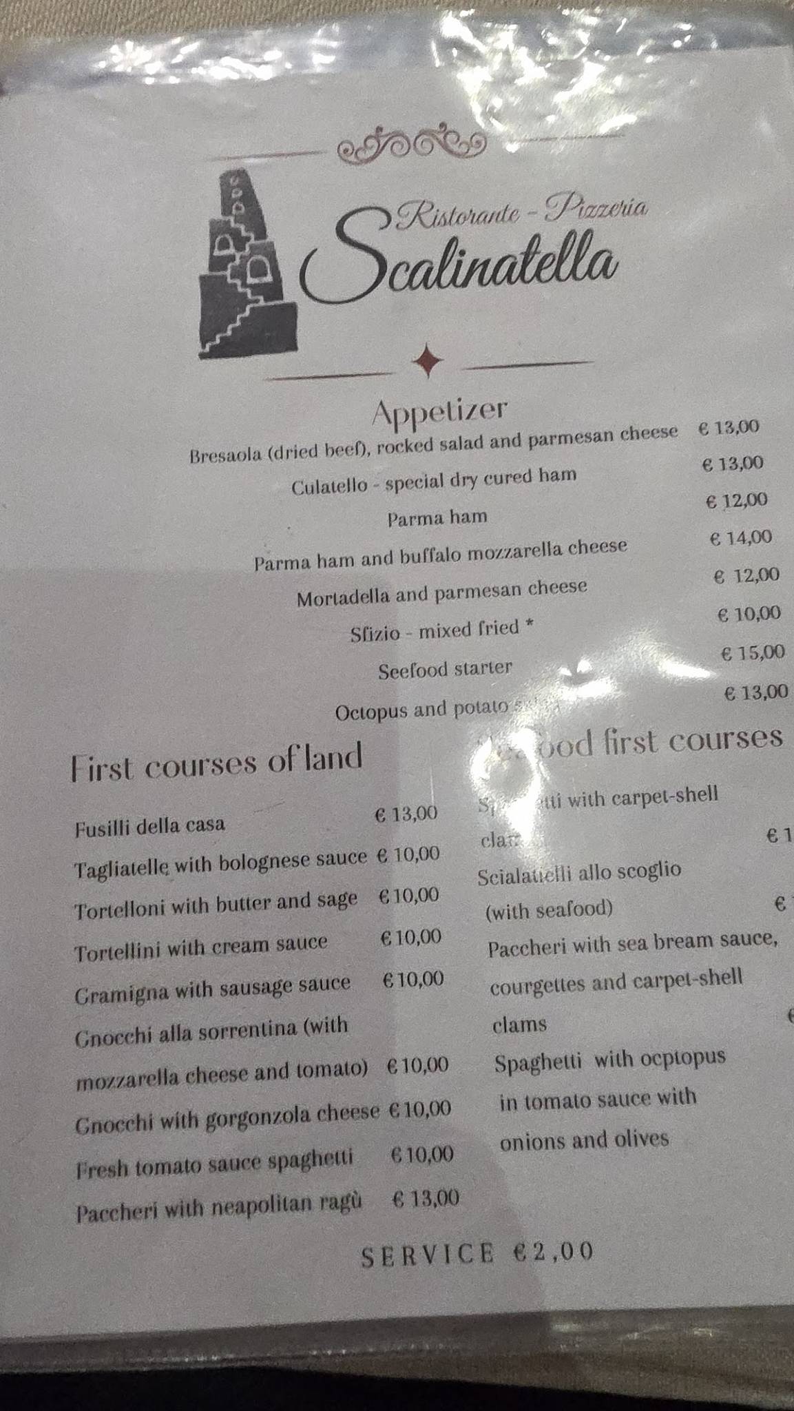 Ristorante Pizzeria Scalinatella меню