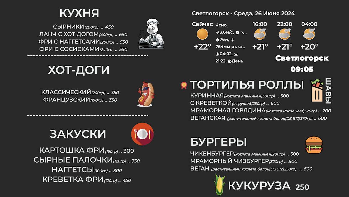 Кофенгаген меню