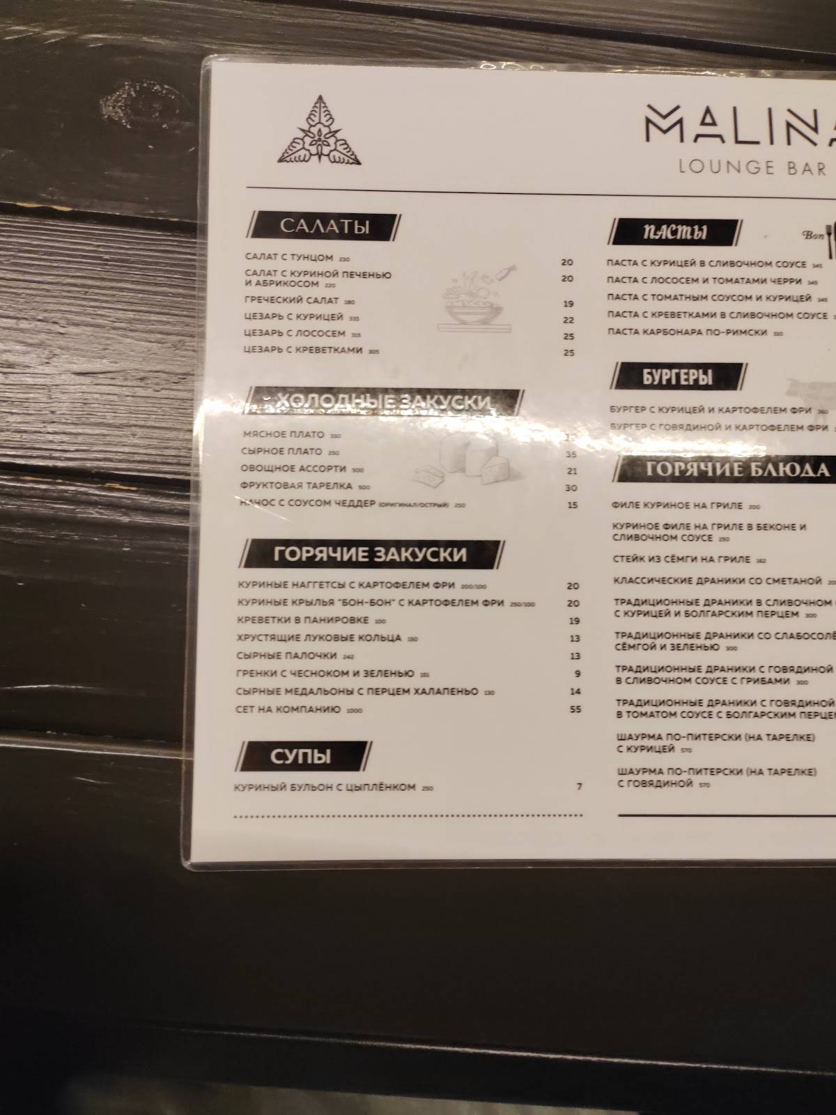 Malina Lounge меню