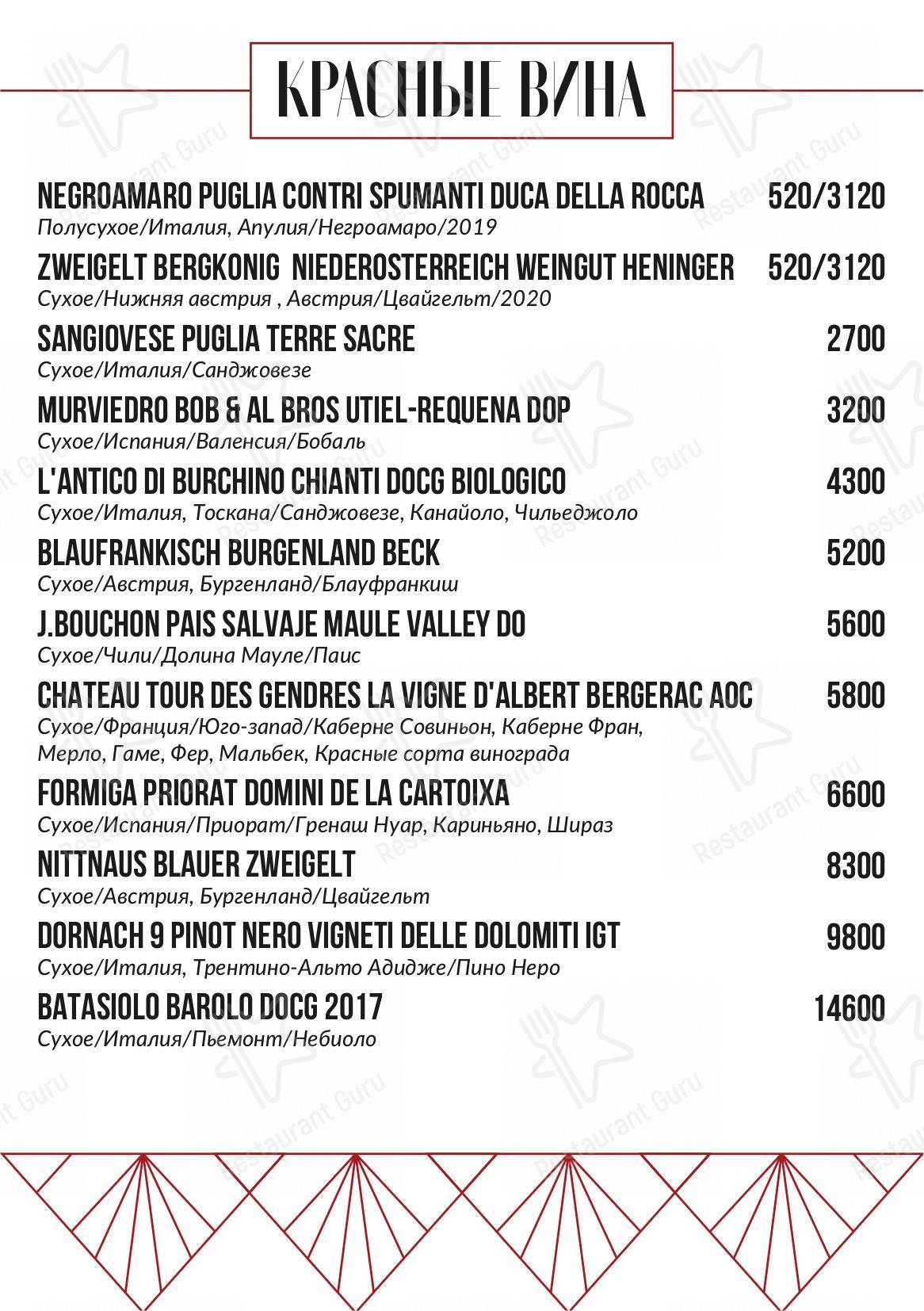 Меню Balcon - блюда и напитки