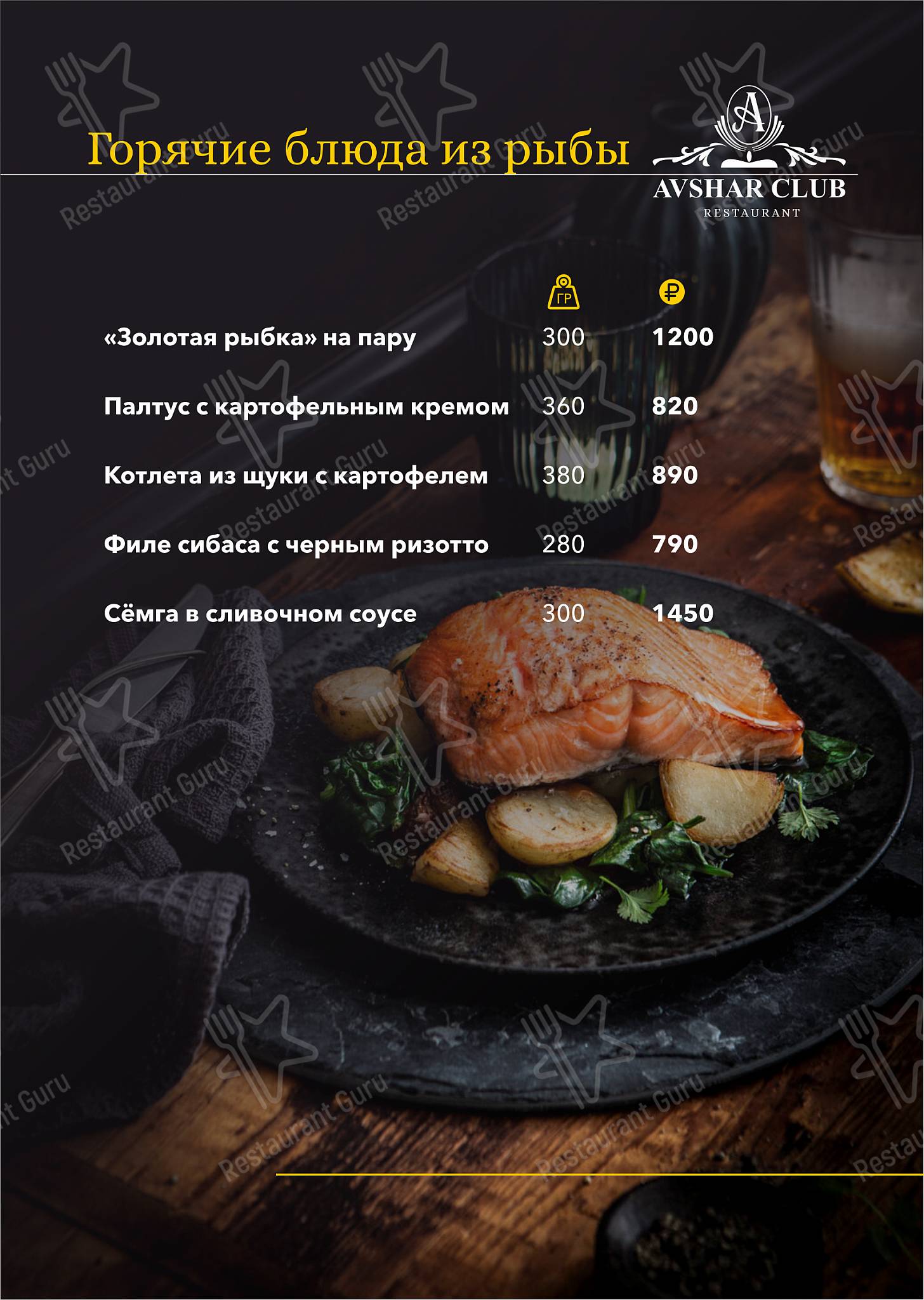 Меню для посетителей ресторана Авшар Клаб