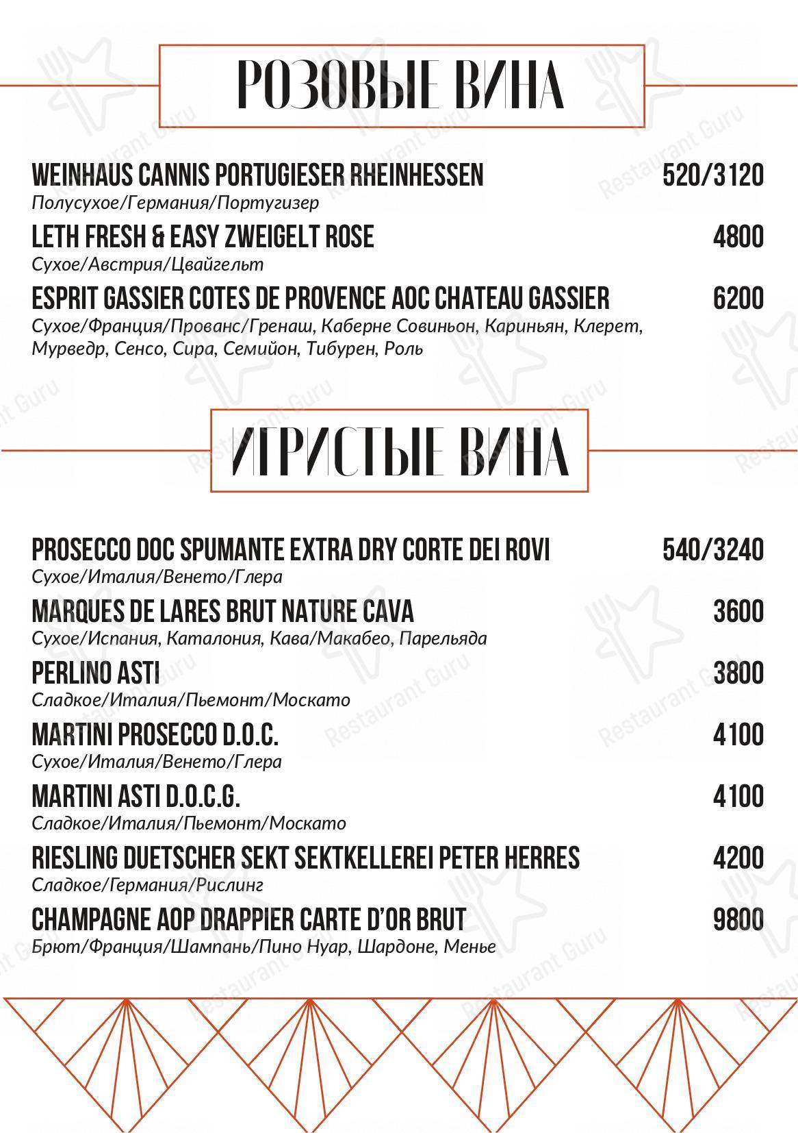 Меню Balcon - еда и напитки