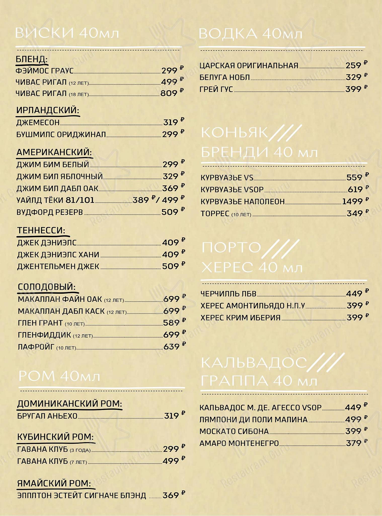 Меню ресторана Лимончино в Москве