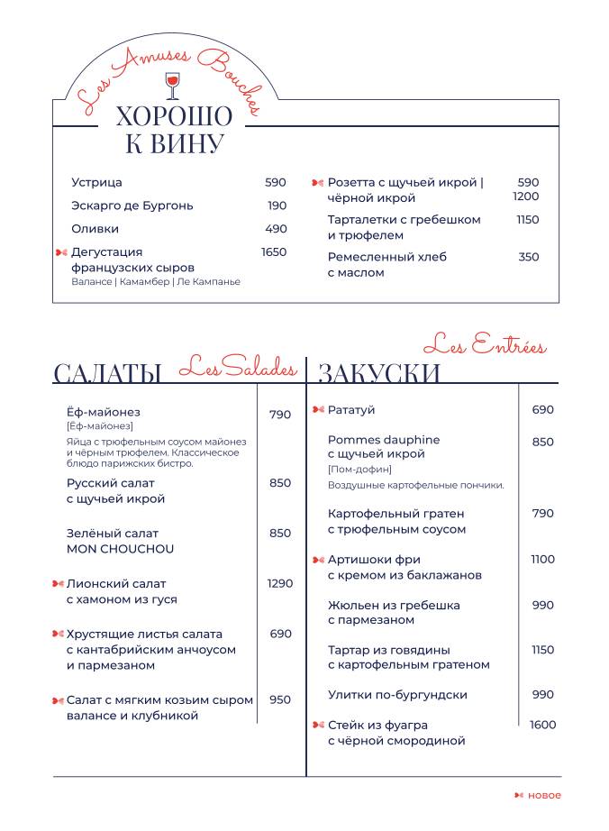 Mon Chouchou меню