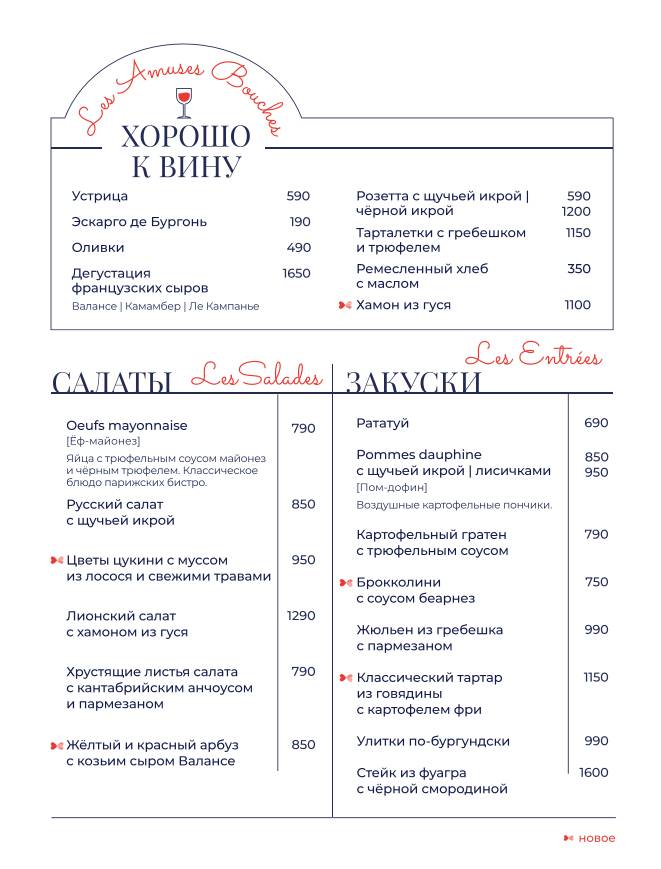 Mon Chouchou меню