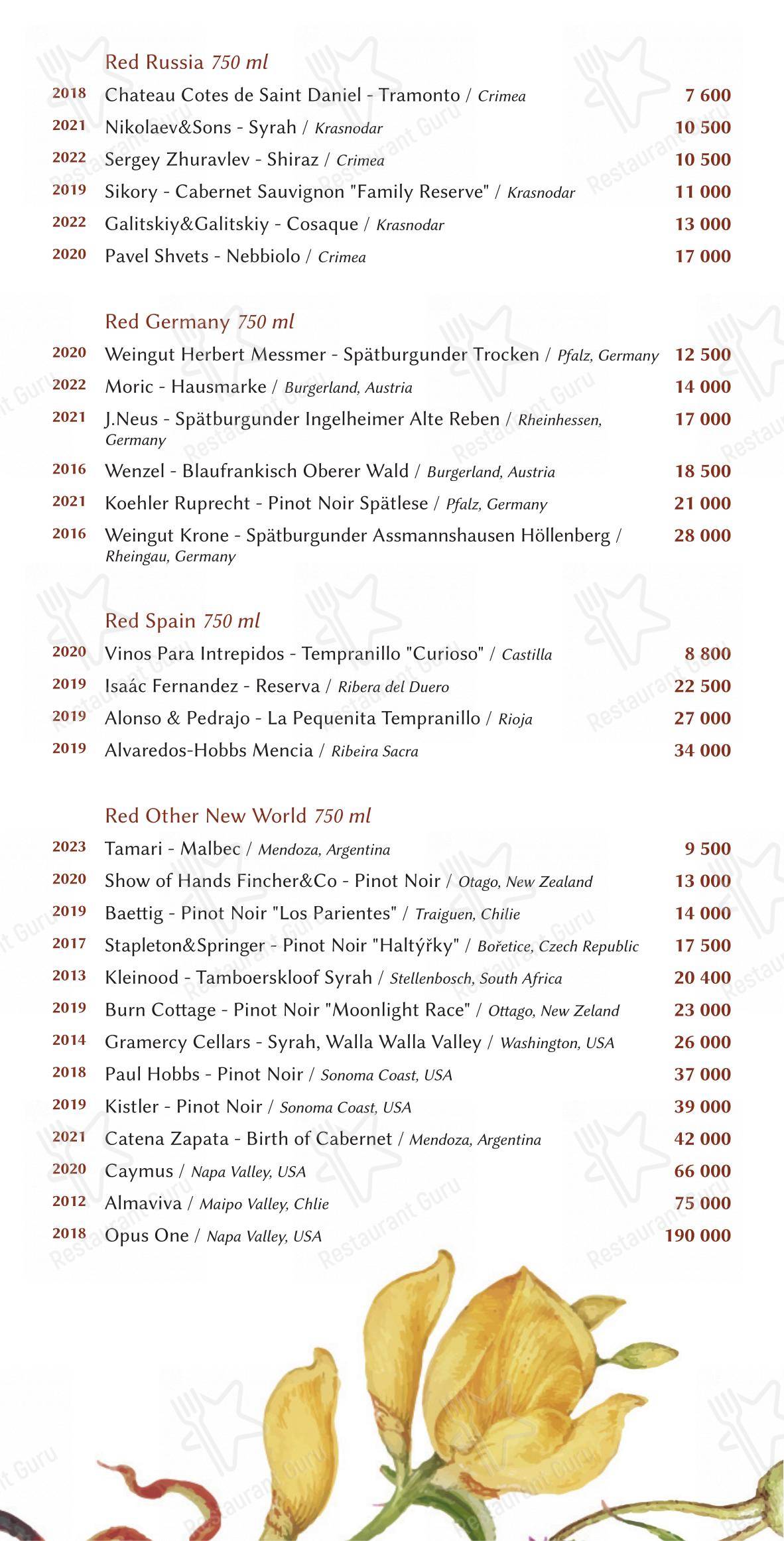 Avrora в Москве - 菜单