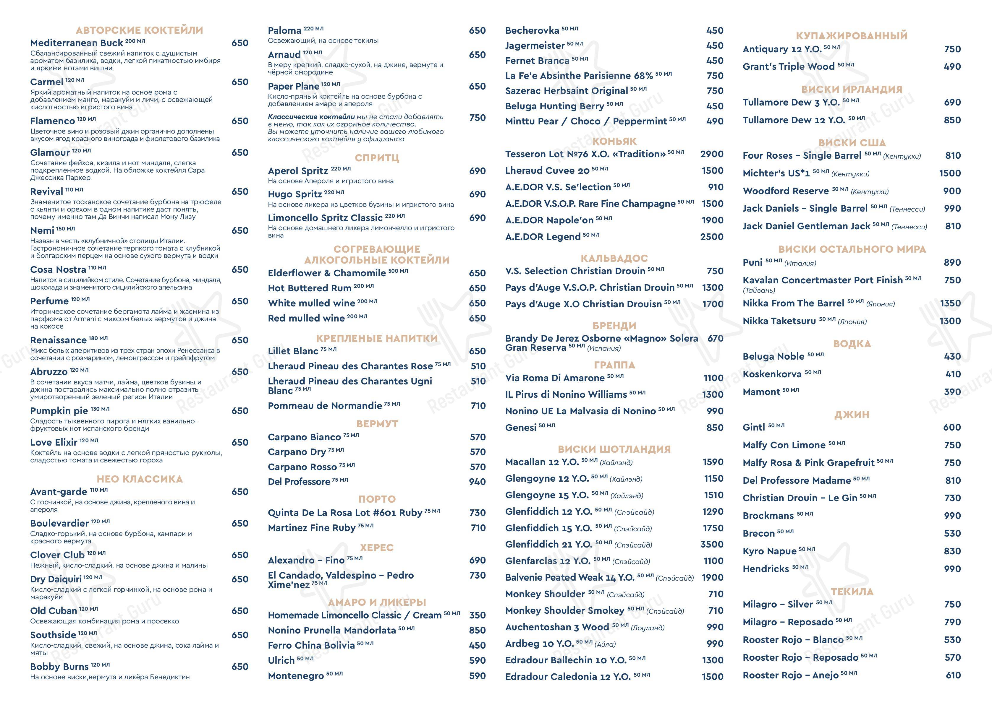 Меню Capito - блюда и напитки