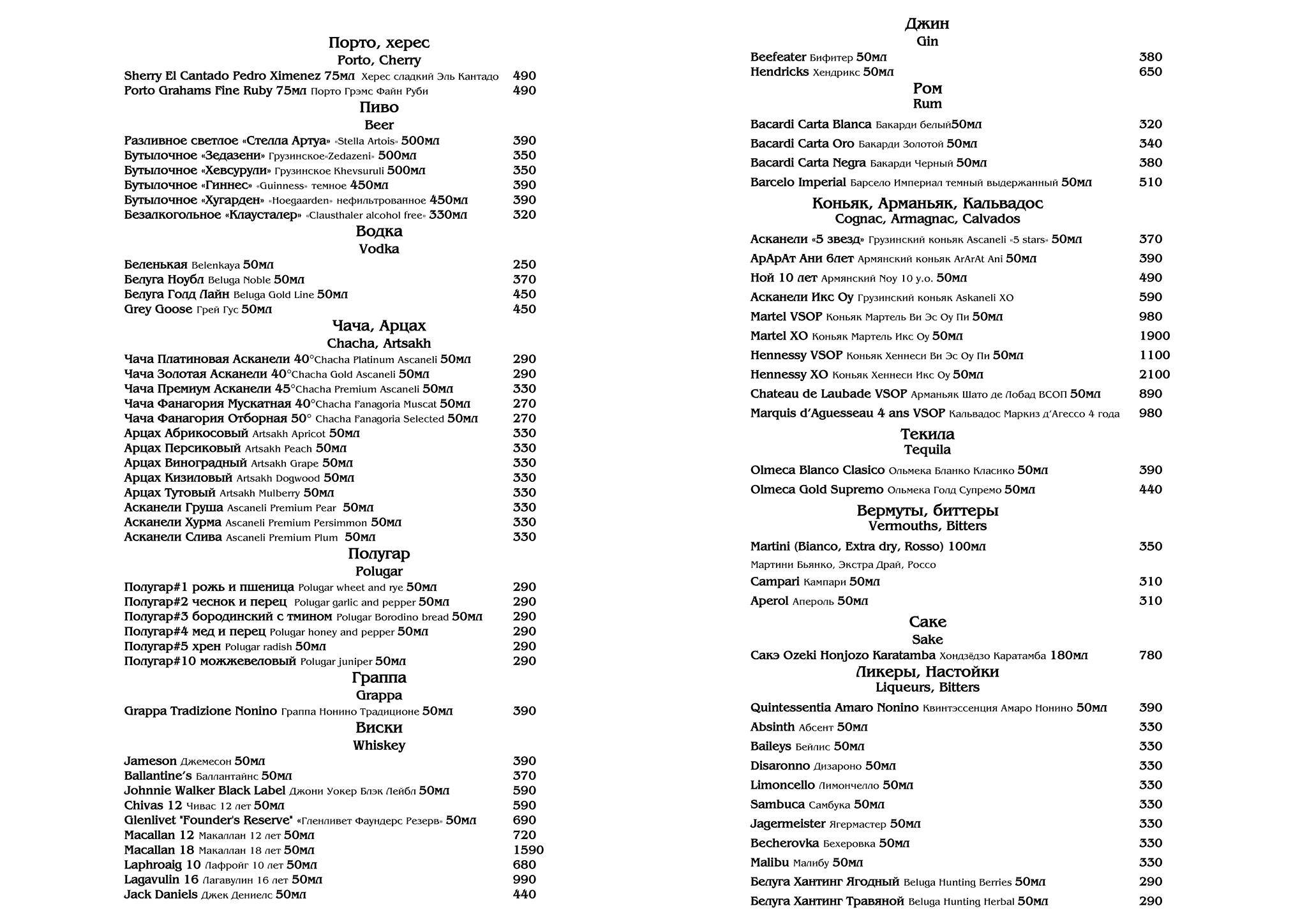 Гулиани меню