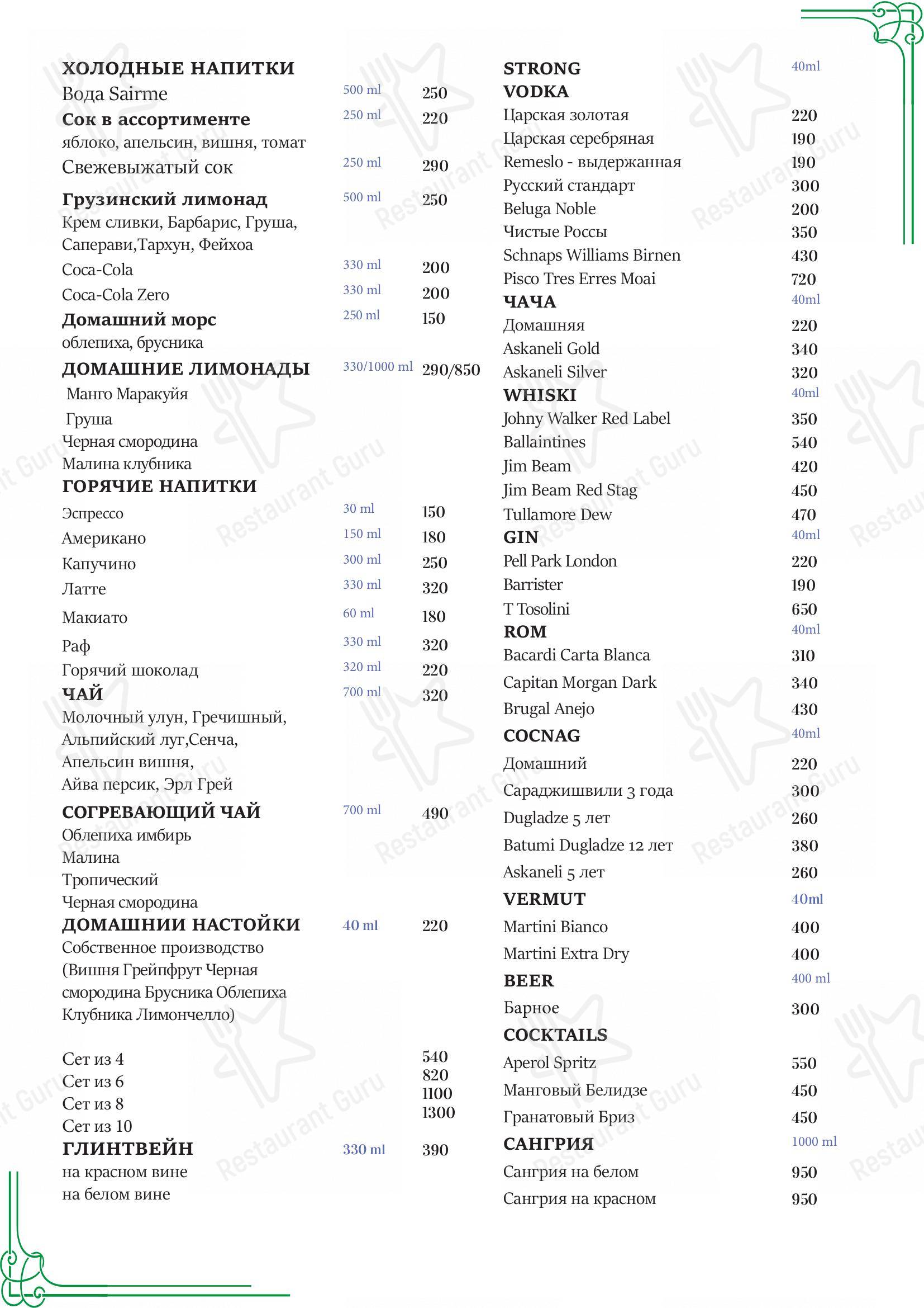 Меню ресторана Пипл