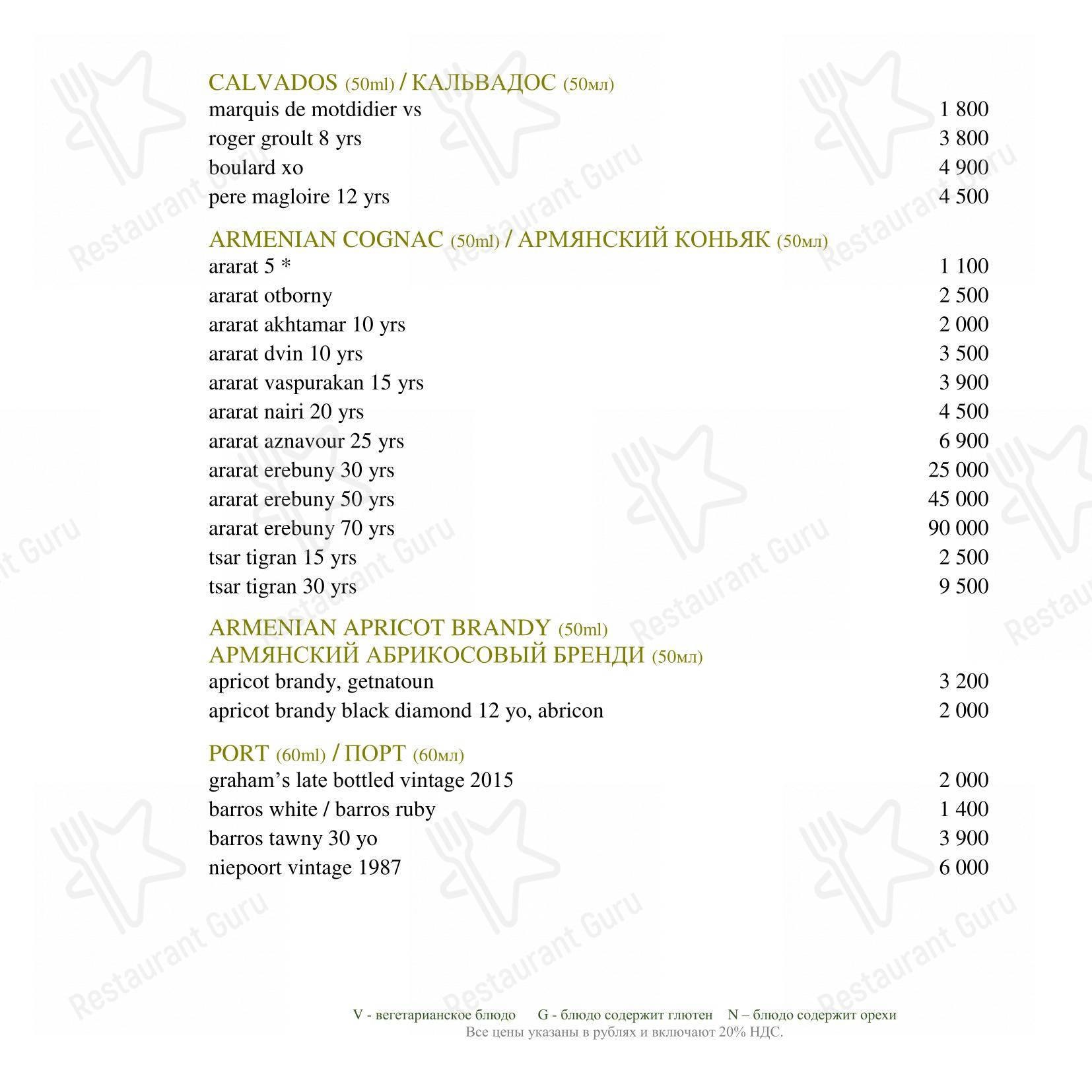 Основное меню паба и бара Неглинка в Москве