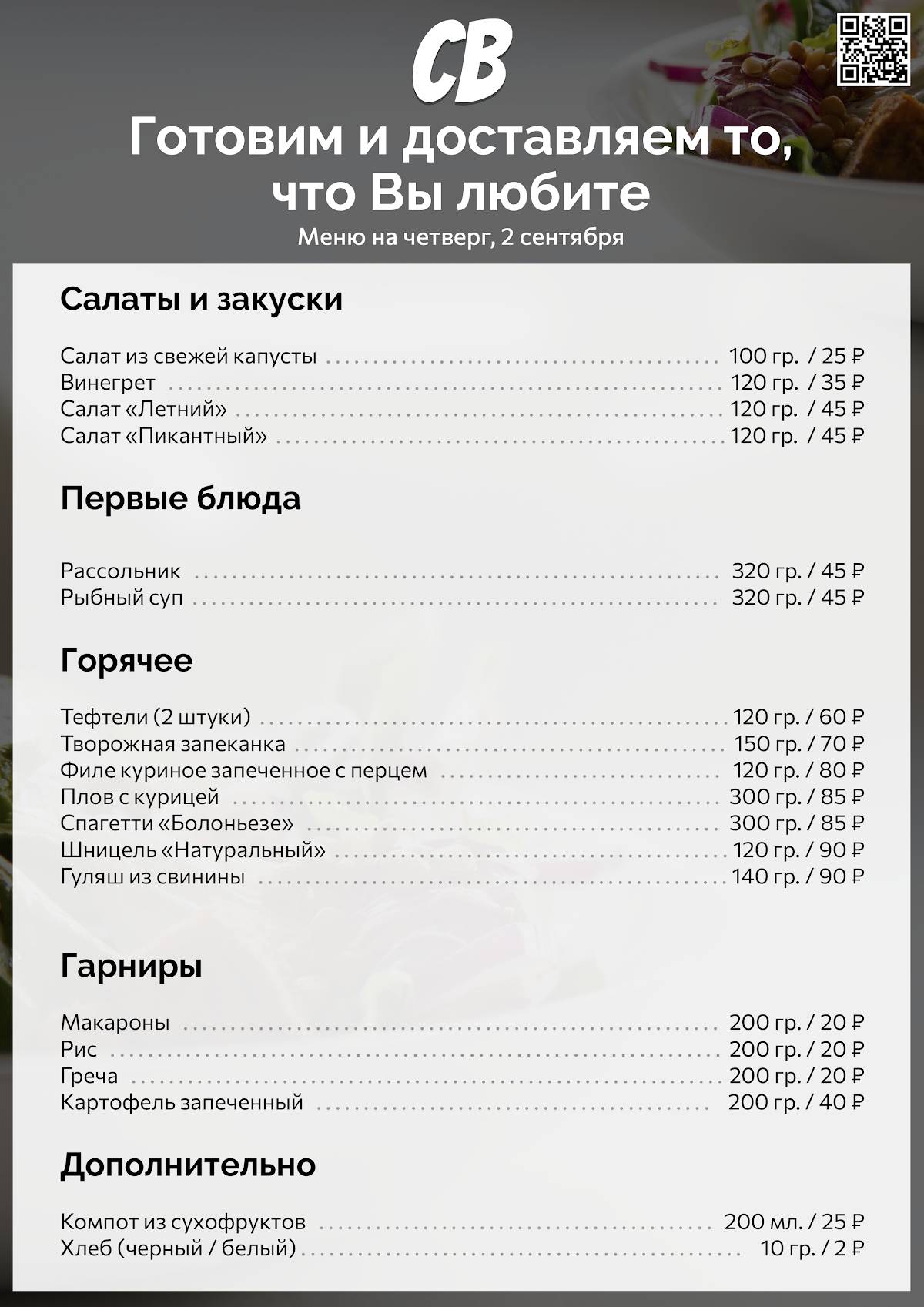 Столовая на Воровского меню