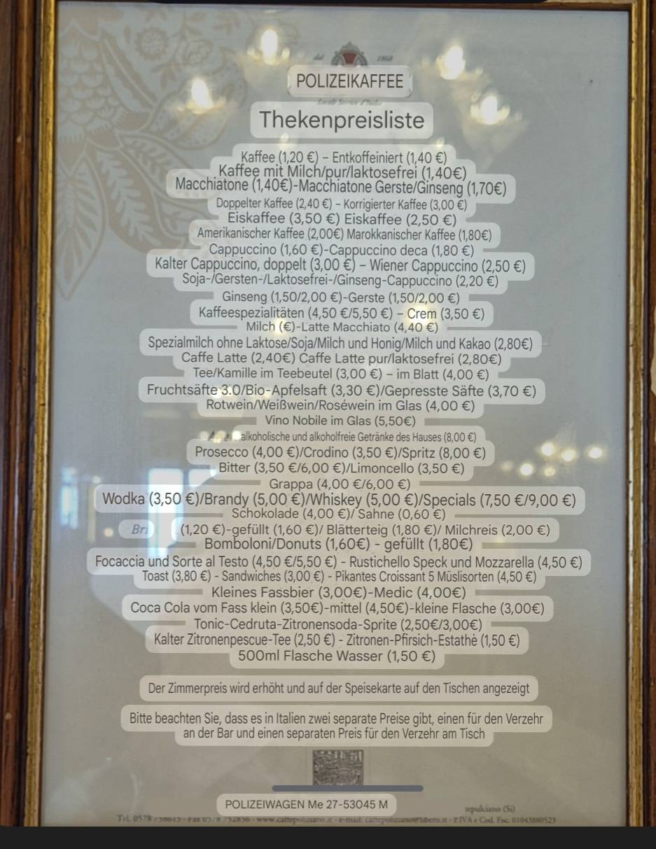 Caffè Poliziano меню